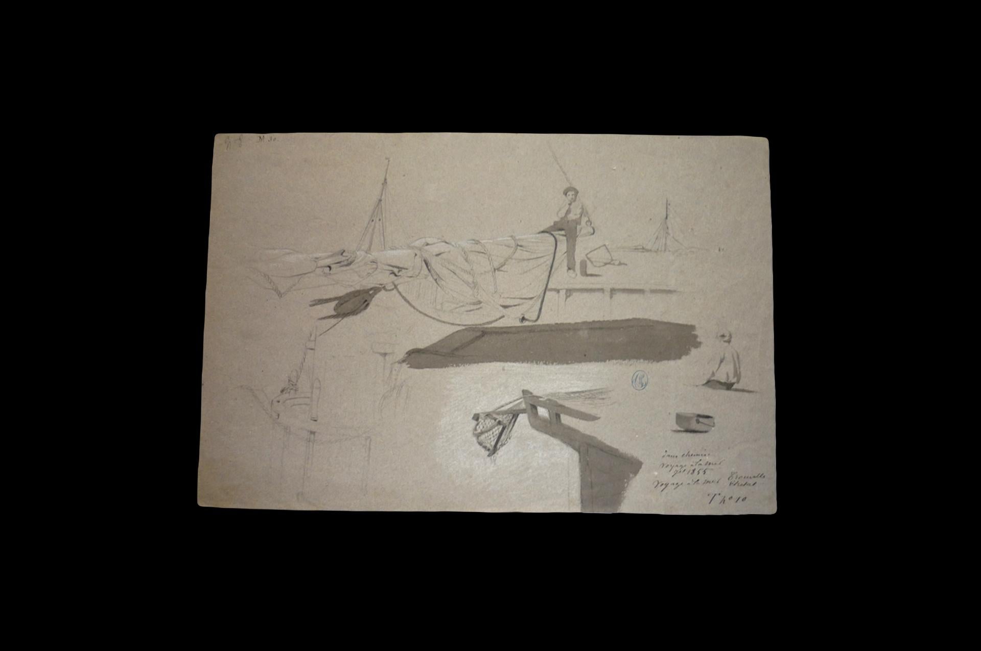 Coppia di vedute marine, disegni decorativi, interni di Marin, costa francese, Marin in vendita 1