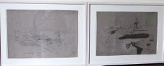Pair of Sea Views, decorative Drawings, Marine Interior, French Coast, Moin