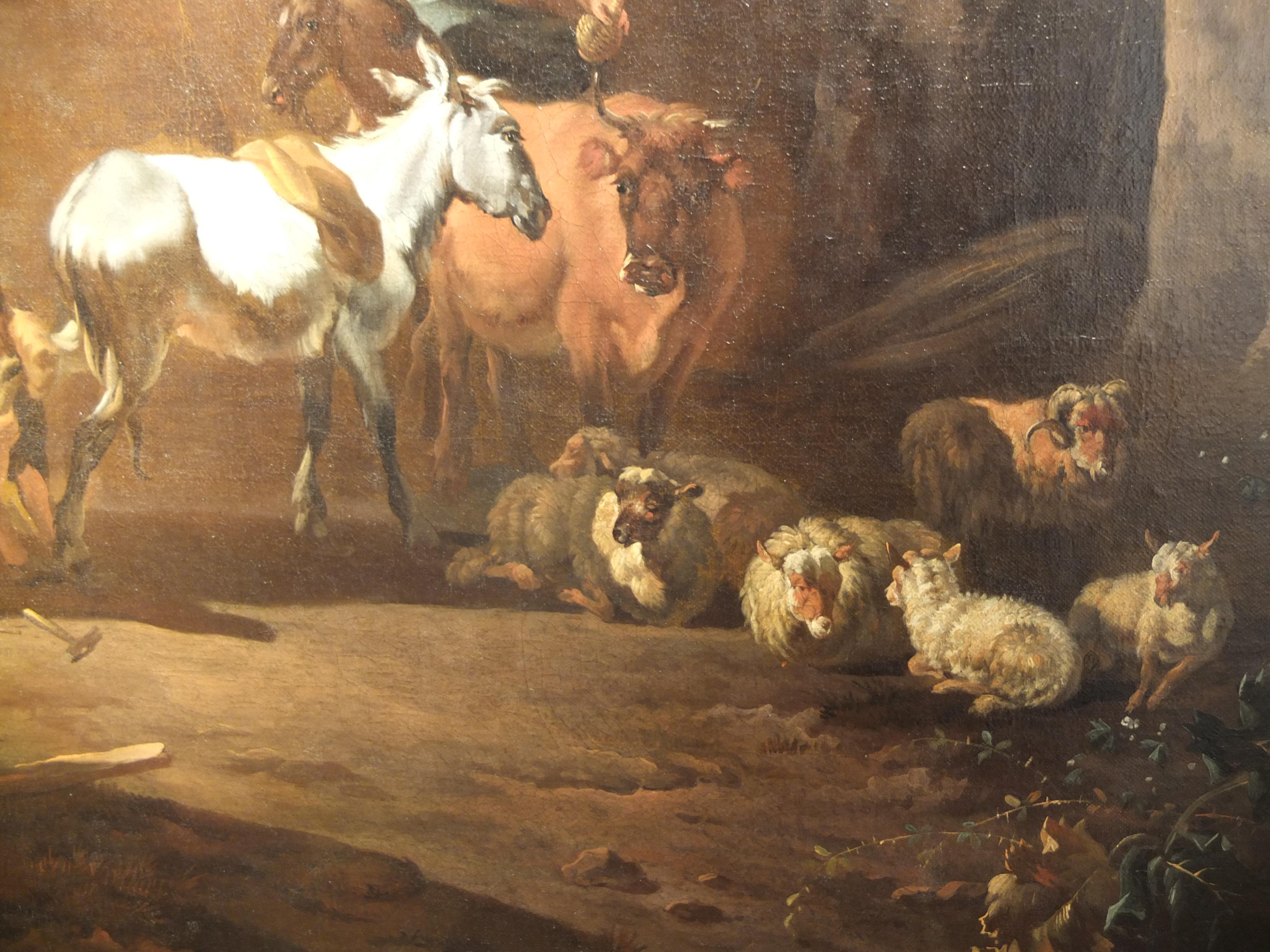 Van der Bent, Paisaje meridional con animales mujer, Viejo maestro holandés, Berchem en venta 3