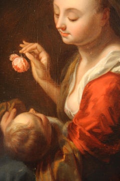 Mother with Child, Rose, Old Master, Figurative Painting, Love, Christmas Scene