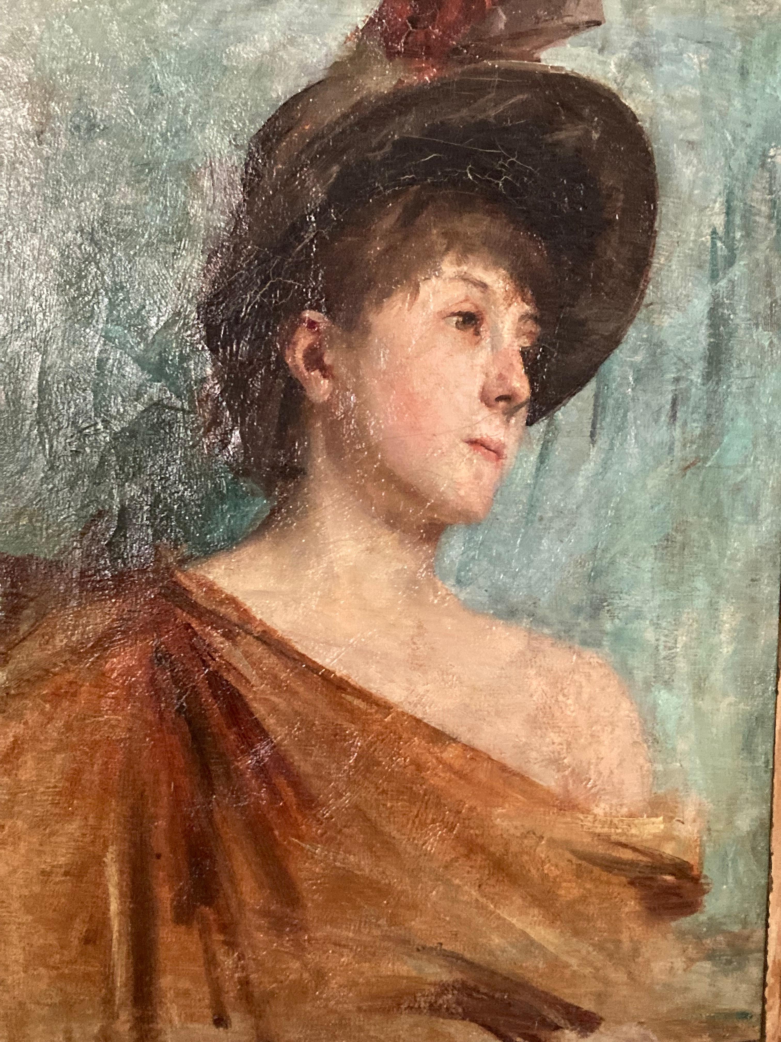 Portrait of a Lady by the French Painter Georges Gasté, signed and dated. 
The inscription names the Lady as Jeany De L'Ouvrier. 
French Painting ; Impressionist