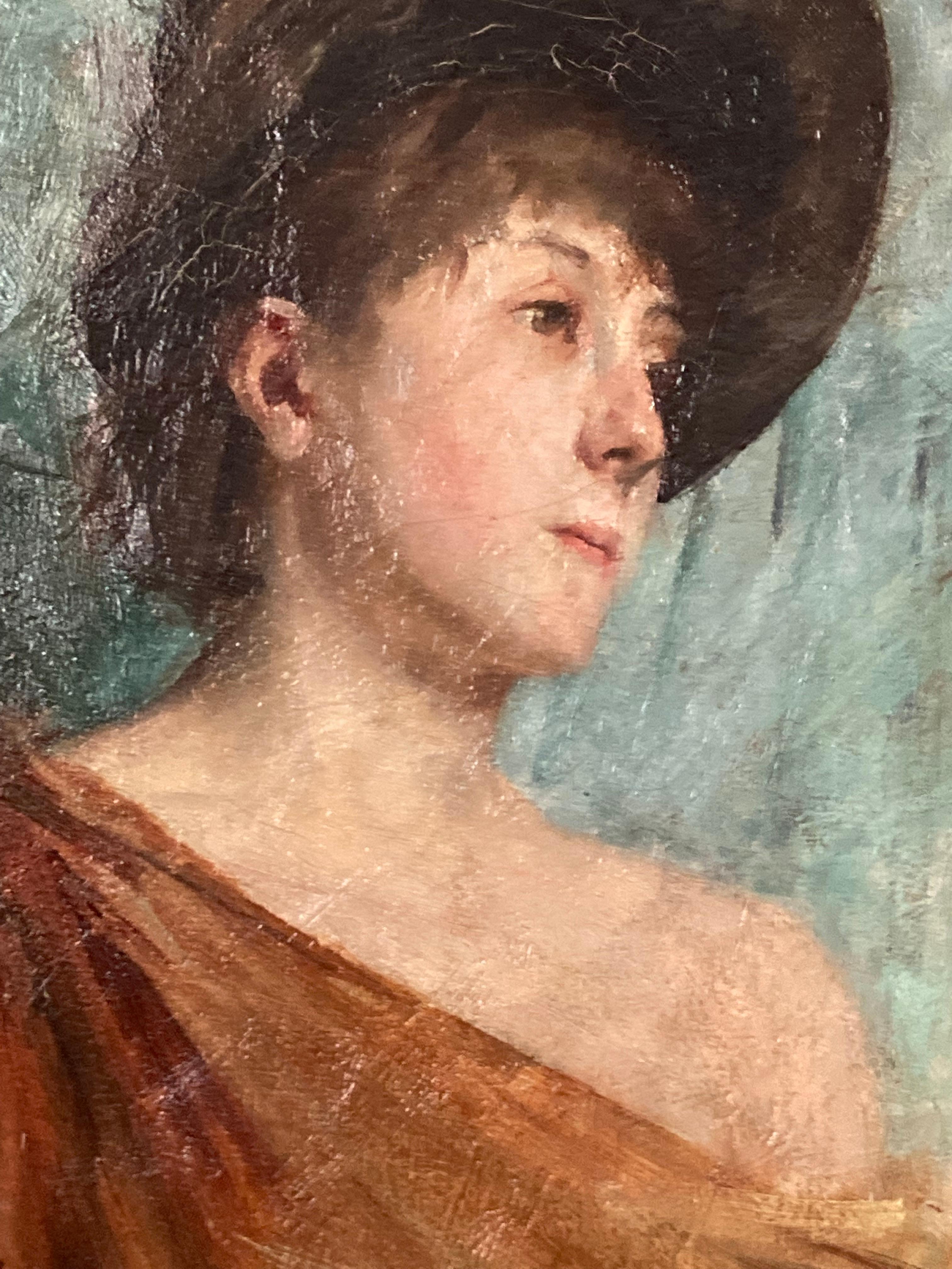 French Impressionist, Portrait Lady Jeany L'Ouvrier, Gasté, signed, Modern Art 1