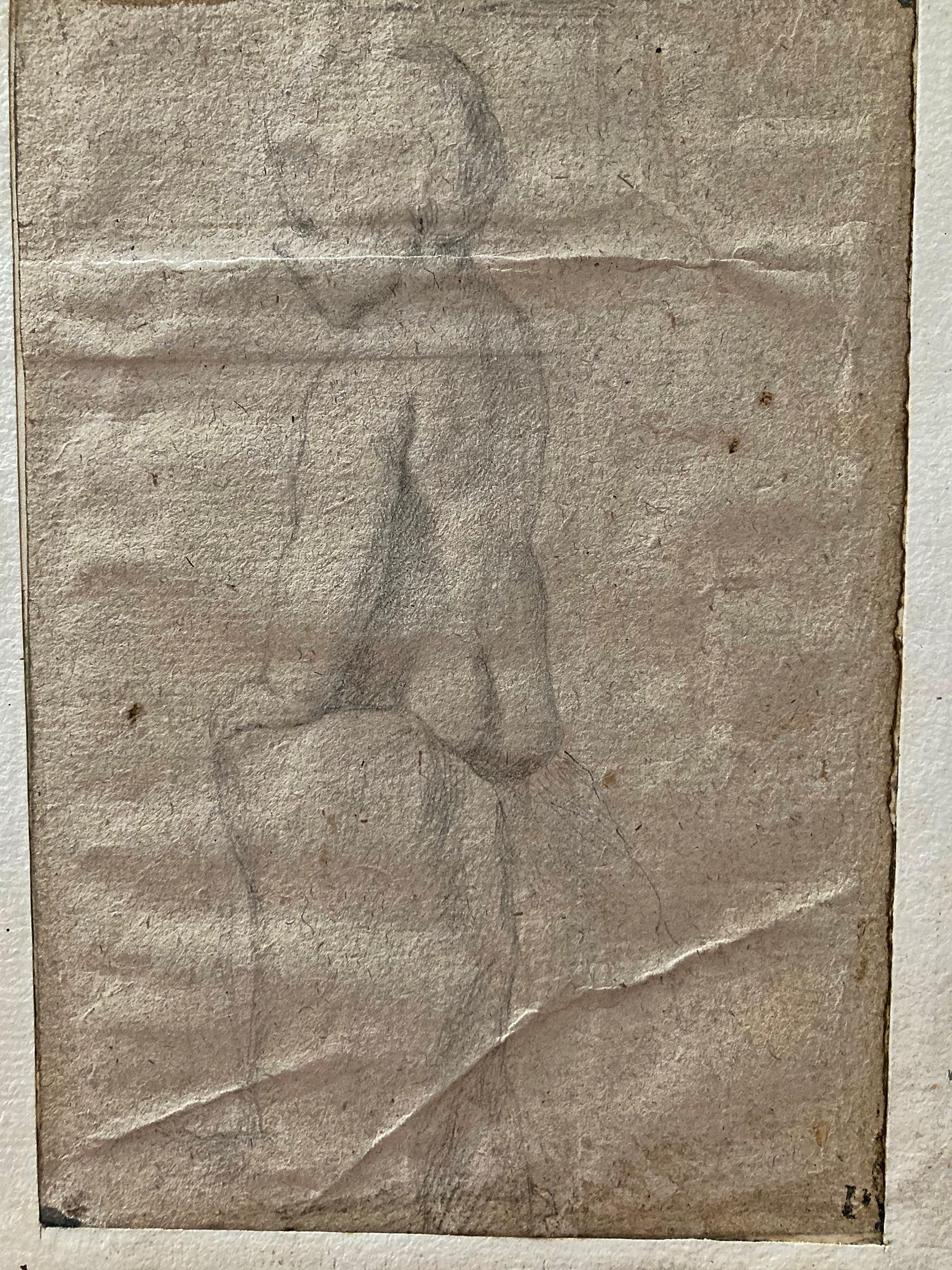 Old Master Drawing, Flemish School, Portrait or Sketch of a standing young boy. Condition : see photos.