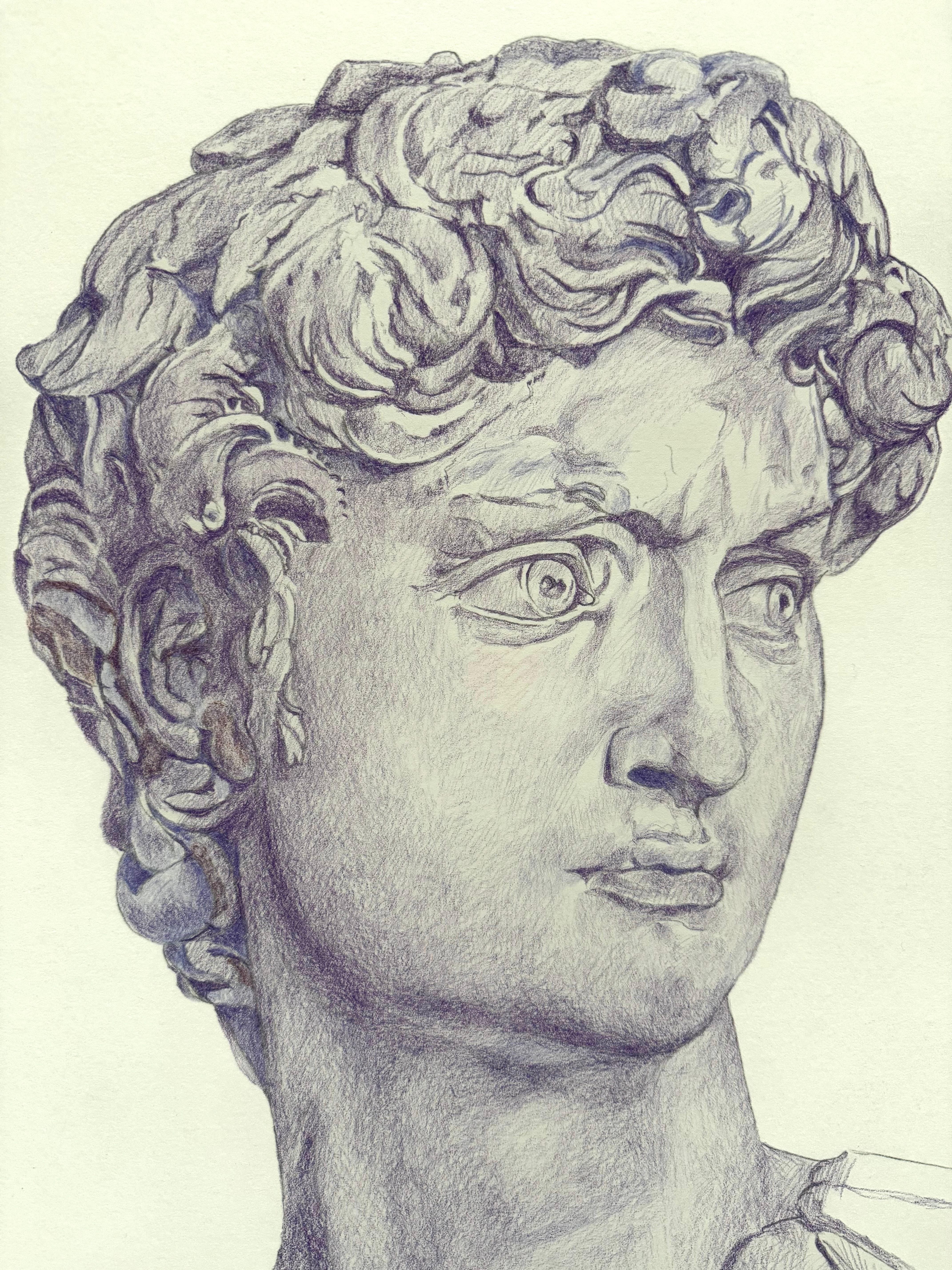 Incredible sketch of Michelangelo's David - Beige Figurative Art by Giancarlo Impiglia