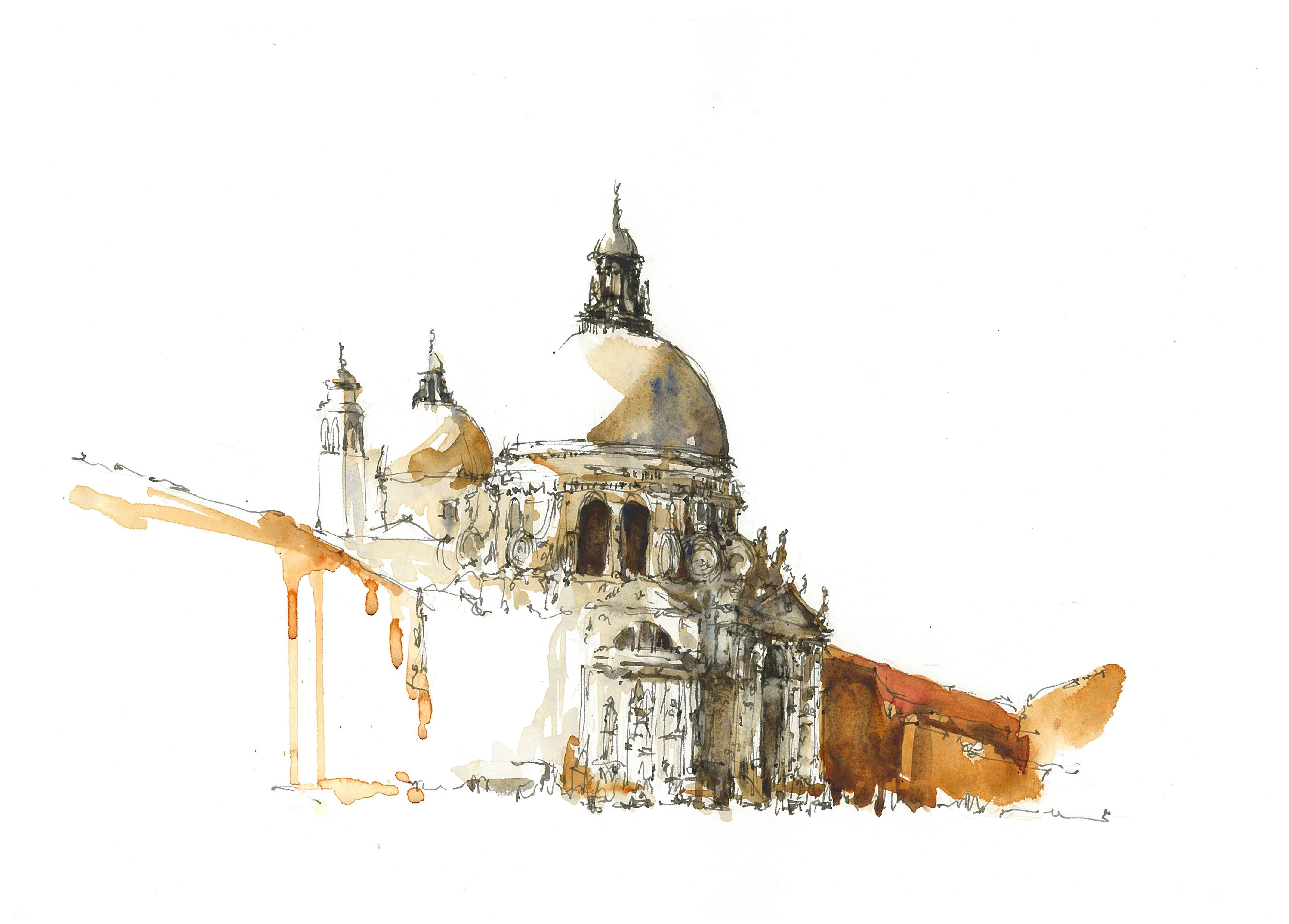 "Santa Maria della Salute" Venice - Architectural Watercolor Painting - Turner 