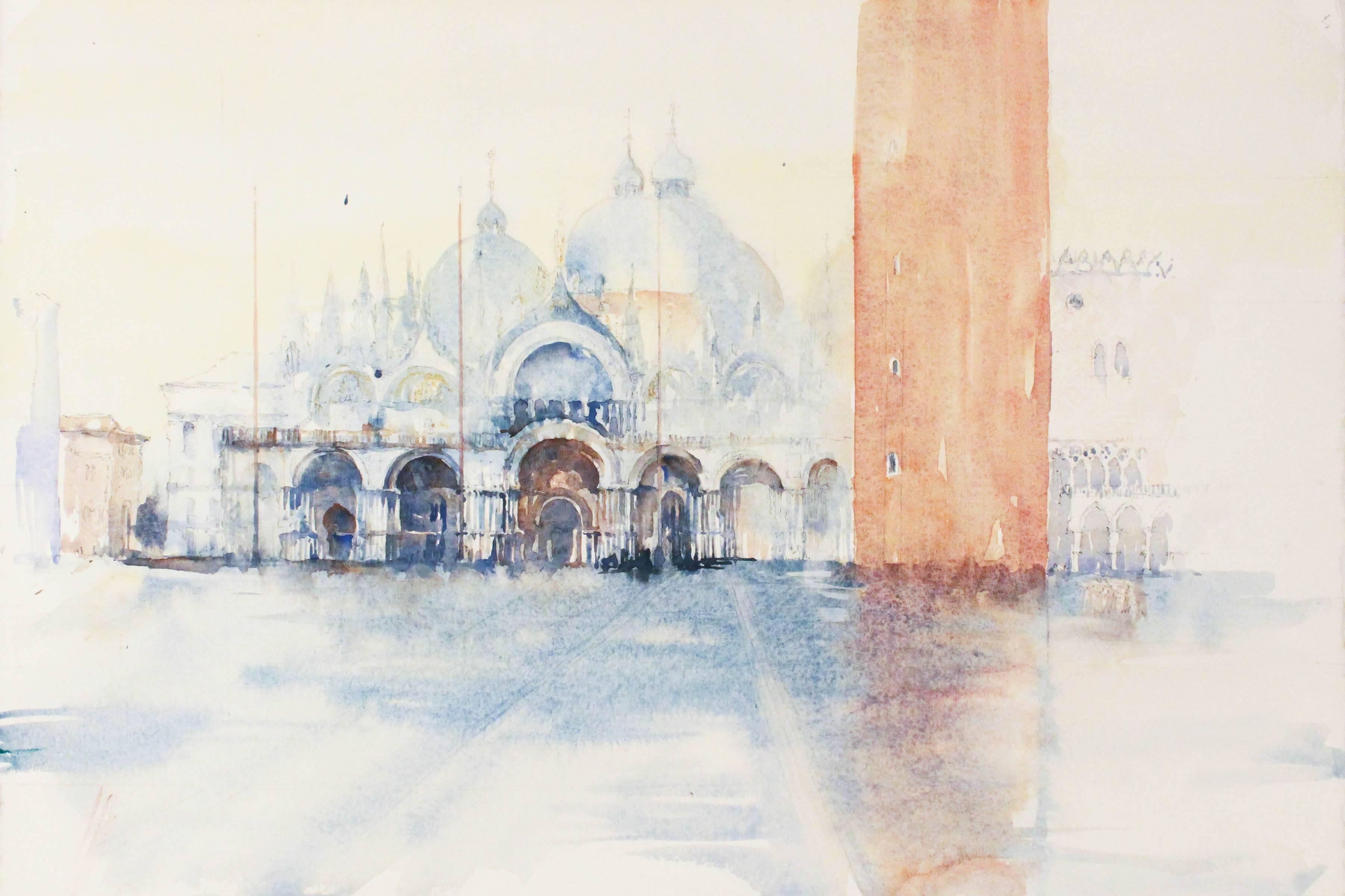 Mclean Jenkins Figurative Art - "San Marco After the Rain" - Venice - Architectural Watercolor Painting - Turner