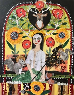'Alabama Artemis' - mixed media narrative collage - Southern Art - Marc Chagall