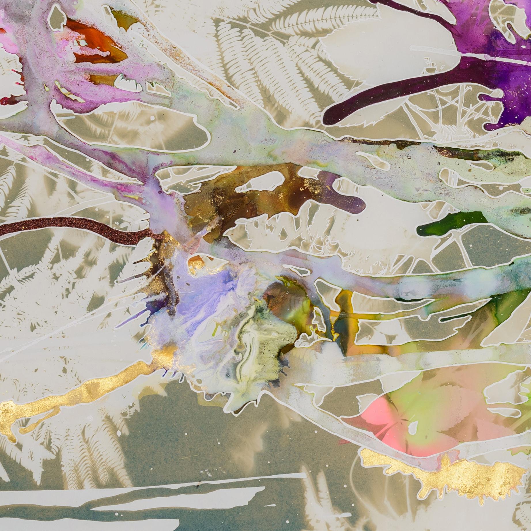 Psychischer Garten (Dunkelmattier ist der Samen des Universums) – botanische Cyanotypie  (Abstrakt), Art, von Caroline Bullock