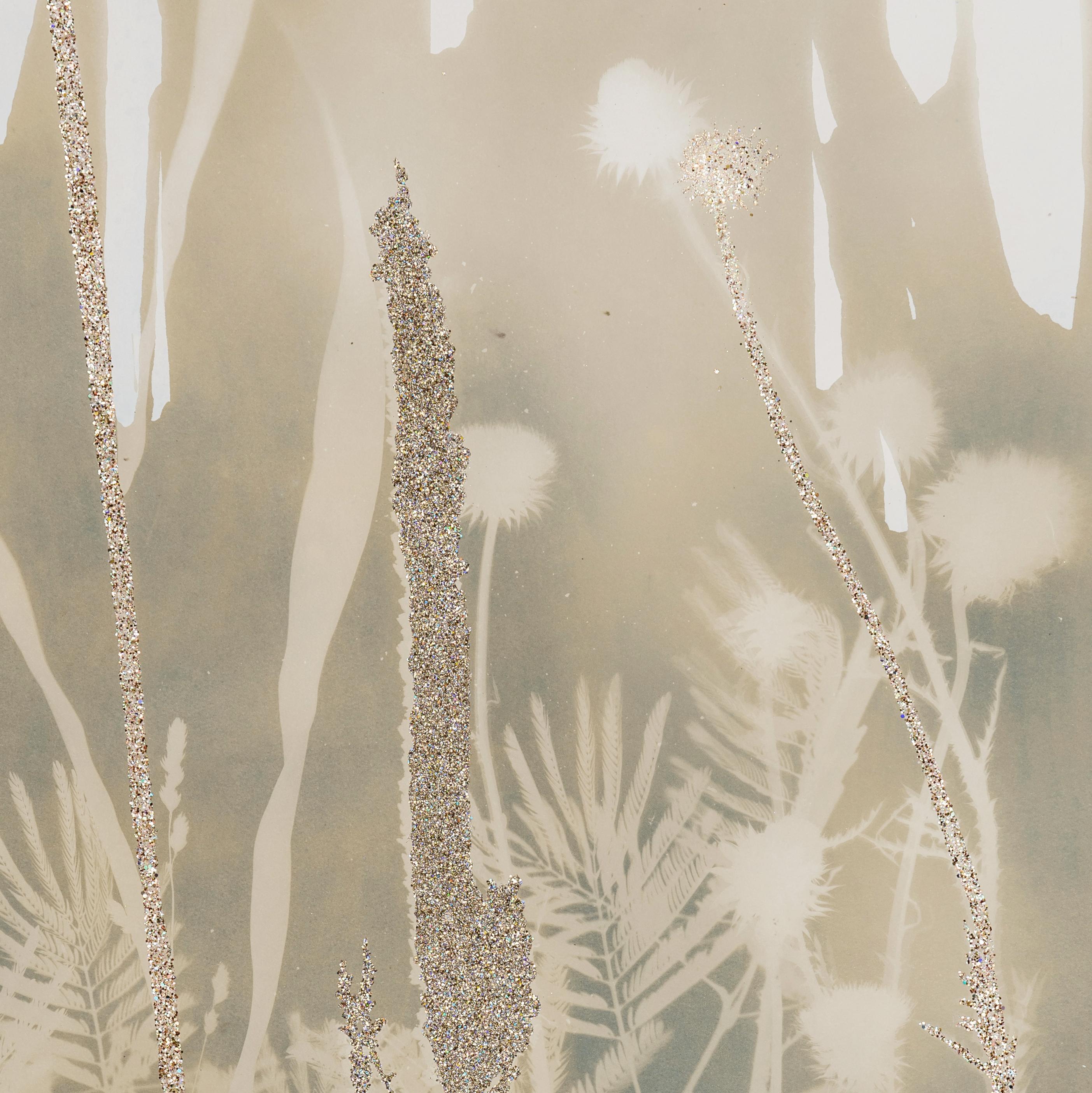 Psychic Garden (Emperor) - botanical - cyanotype - ethereal  - Beige Abstract Drawing by Caroline Bullock