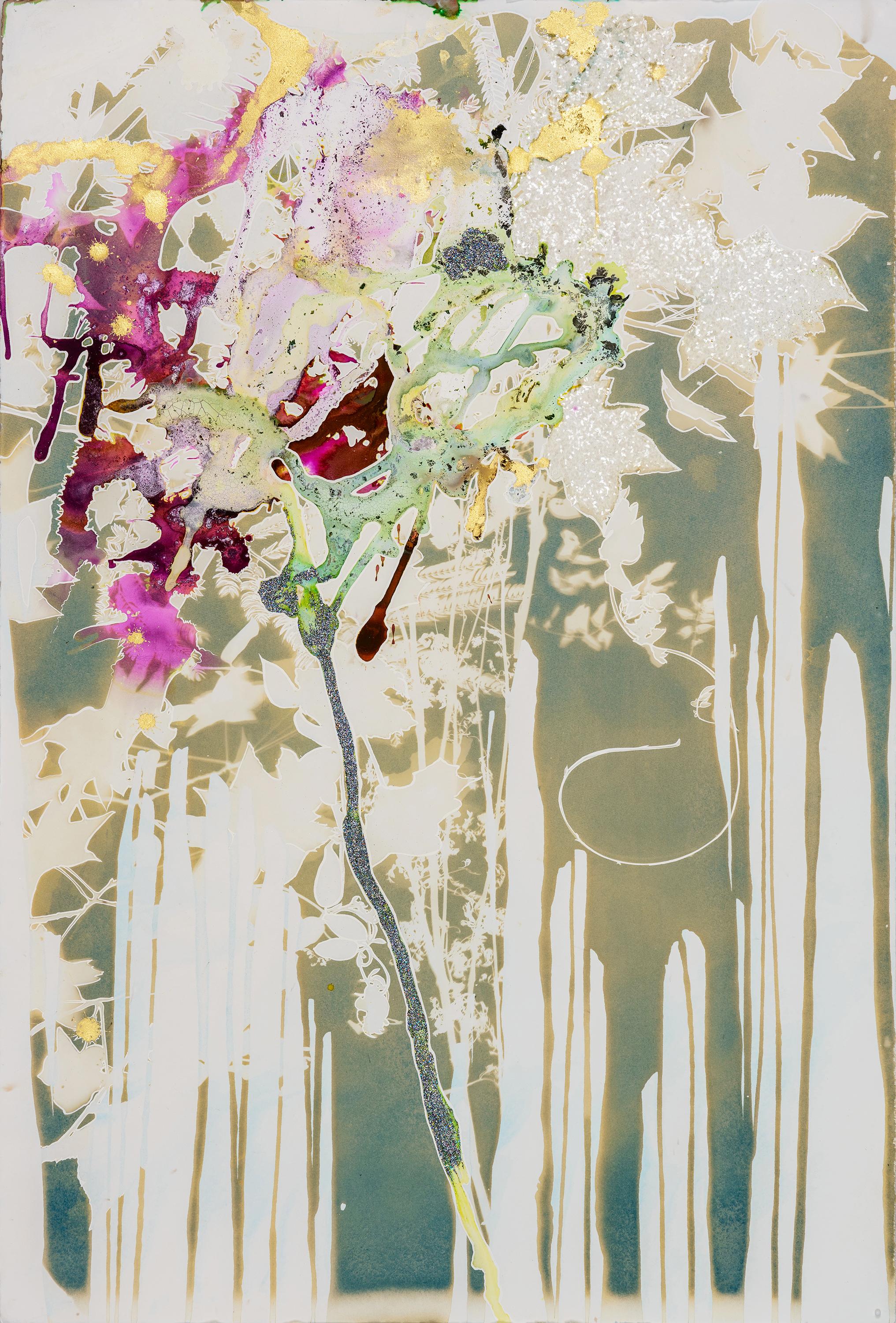 Jardin psychédélique (Meteor) - botanique - cyanotype - éthéré - coloré - Mixed Media Art de Caroline Bullock