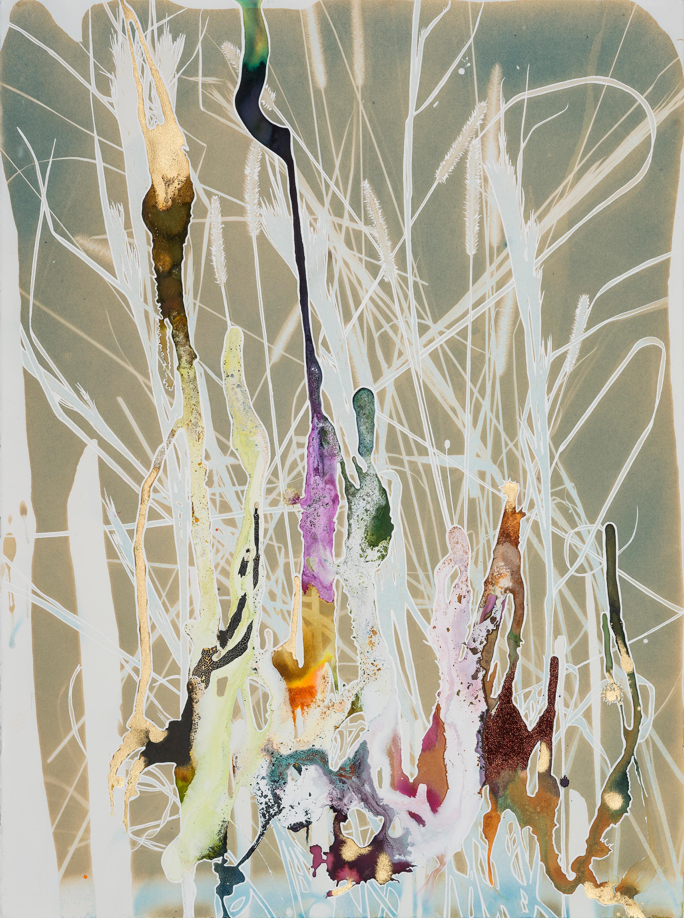 Caroline Bullock Abstract Drawing - Psychic Garden (Wetlands II) - botanical - cyanotype - ethereal