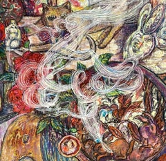 "Souvenirs" - pastel drawing, nature, plants, still life, surreal, skull, heart