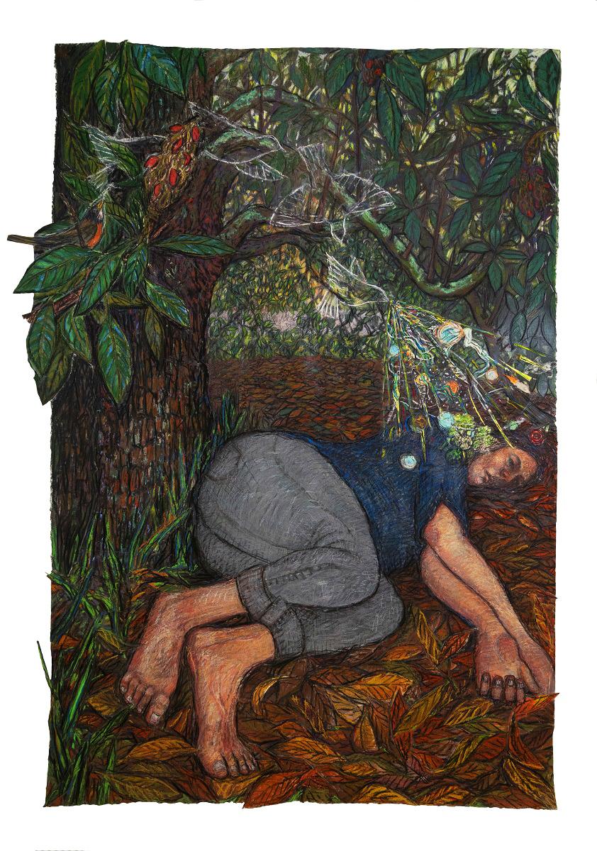 Erin Dixon Landscape Art - "Under the Magnolia" - pastel drawing, nature, figurative, surreal, dream, dark