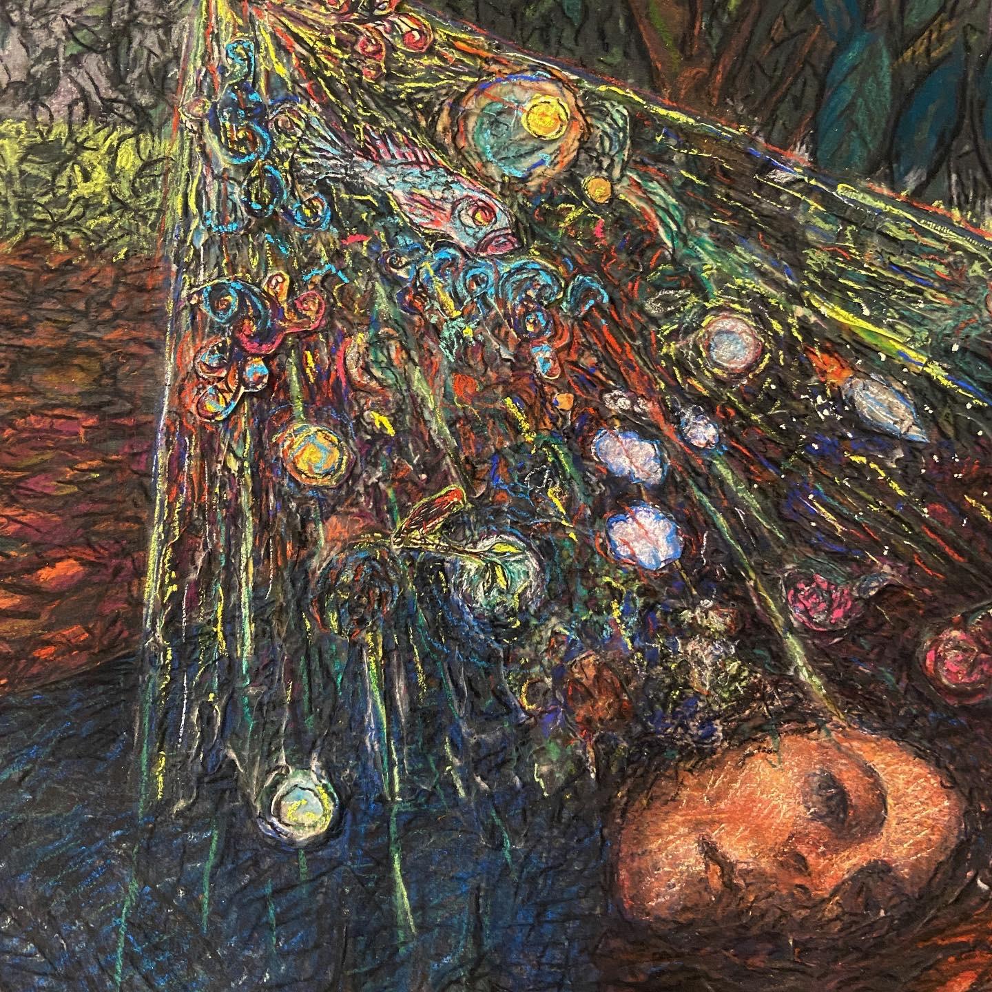 « Under the Magnolia » - dessin au pastel, nature, figuratif, surréaliste, rêve, sombre - Art de Erin Dixon