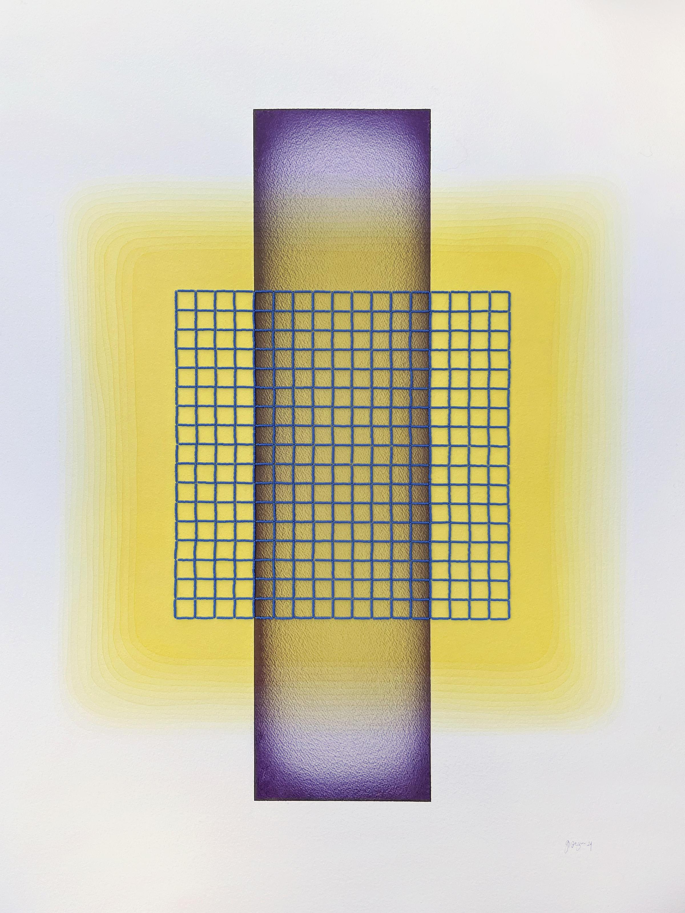 Interaction des couleurs IV (4)" - théorie des couleurs, perles de verre, brillant, saturé, grille - Mixed Media Art de Gretchen Wagner