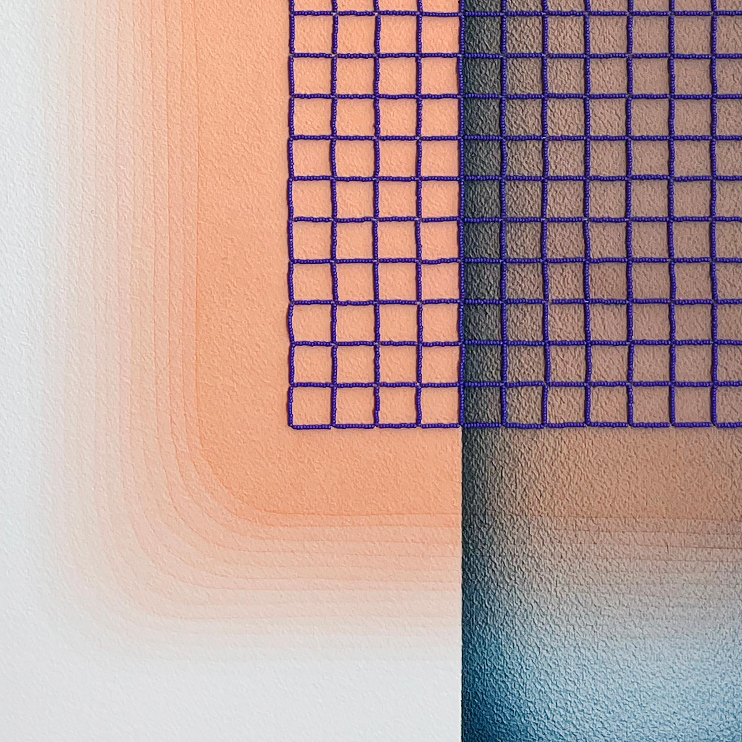 This piece features hues of peach, blue, and purple.

Atlanta-based artist and designer Gretchen Wagner is influenced by the use of color and their interactions. Her most recent body of work, “Color Interactions IV,” challenges our ability to focus