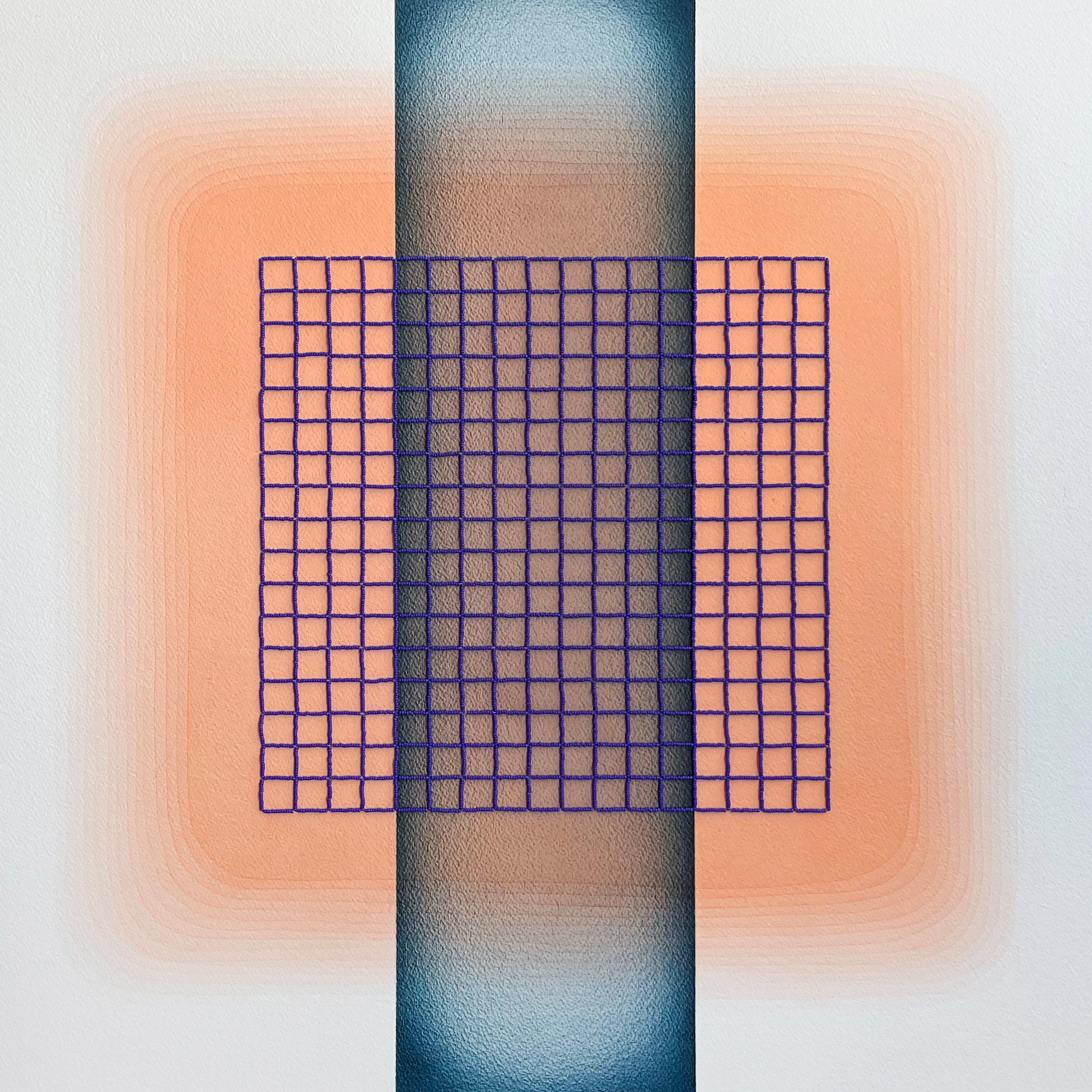 'Color Interaction IV (8)' - color theory, glass beads, bright, saturated, grid - Contemporary Mixed Media Art by Gretchen Wagner