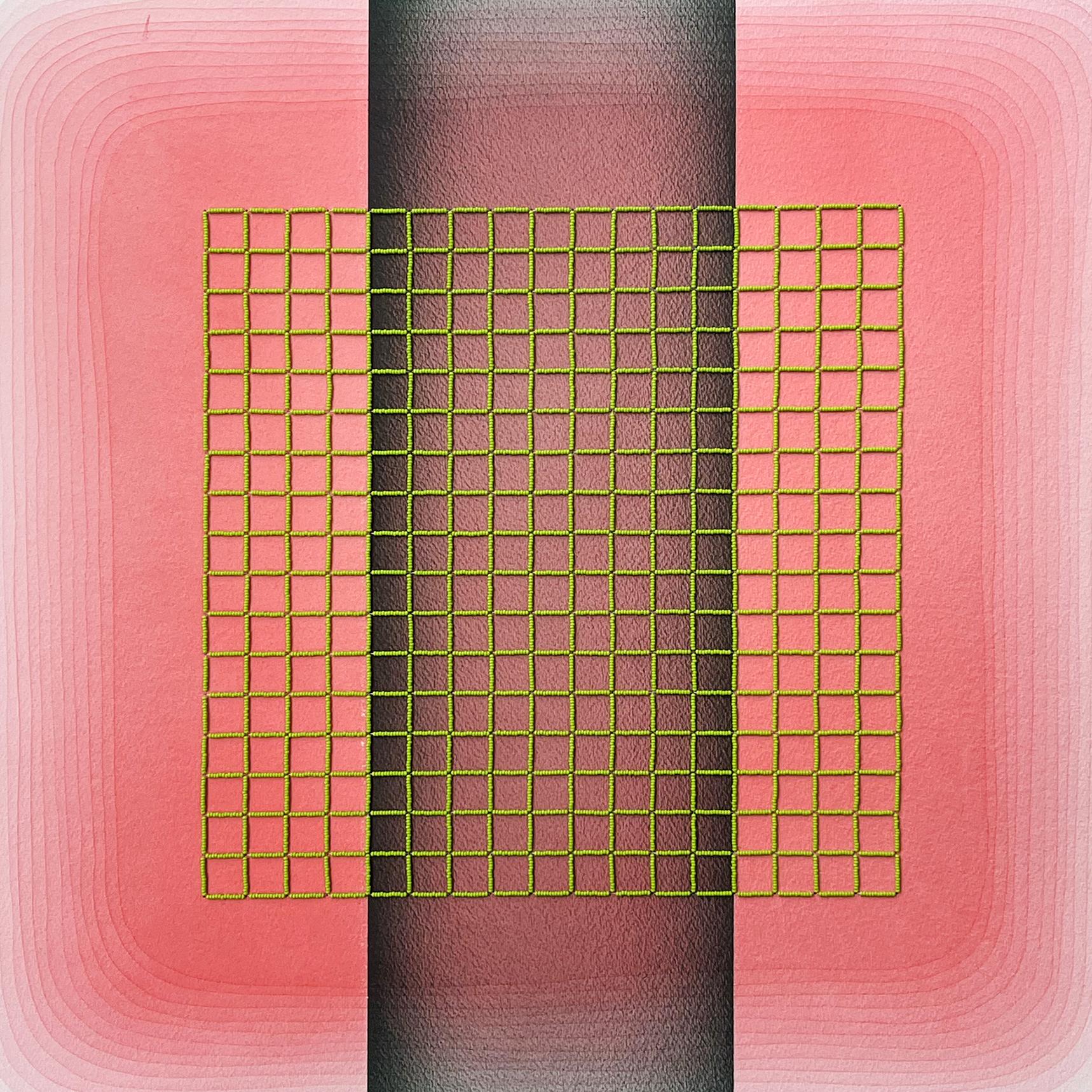 This piece features hues of pink and green.

Atlanta-based artist and designer Gretchen Wagner is influenced by the use of color and their interactions. Her most recent body of work, “Color Interactions IV,” challenges our ability to focus and