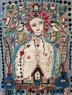 "Mining Language From the Mud of My Mind" - mixed media collage - folk art
