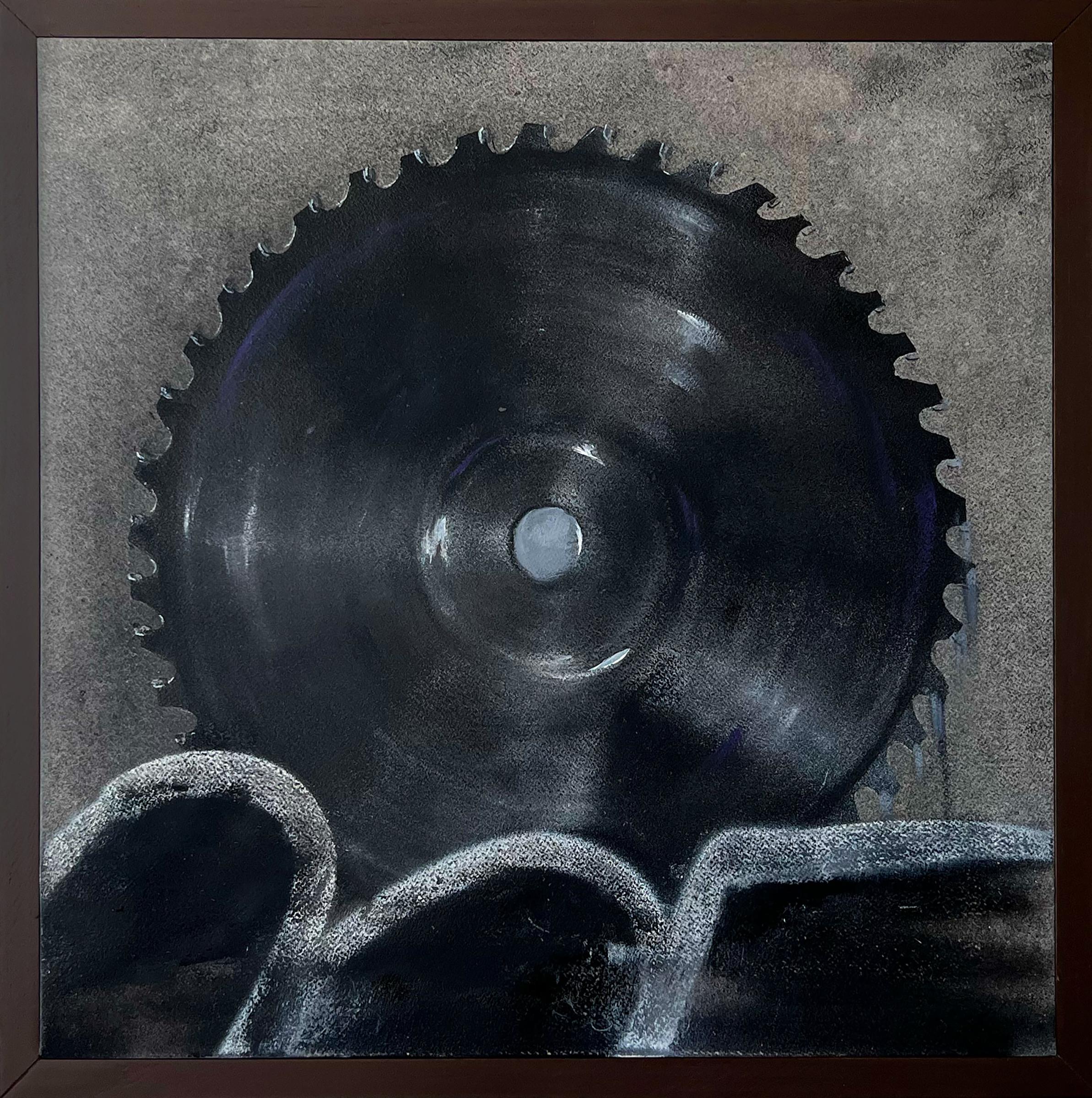 "Cutting Power" - outils, scie, graffiti, contemporain, pigment rock, lunatique, sombre.