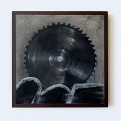 "Poder de corte" - herramientas, sierra, graffiti, contemporáneo, pigmento de roca, malhumorado, oscuro