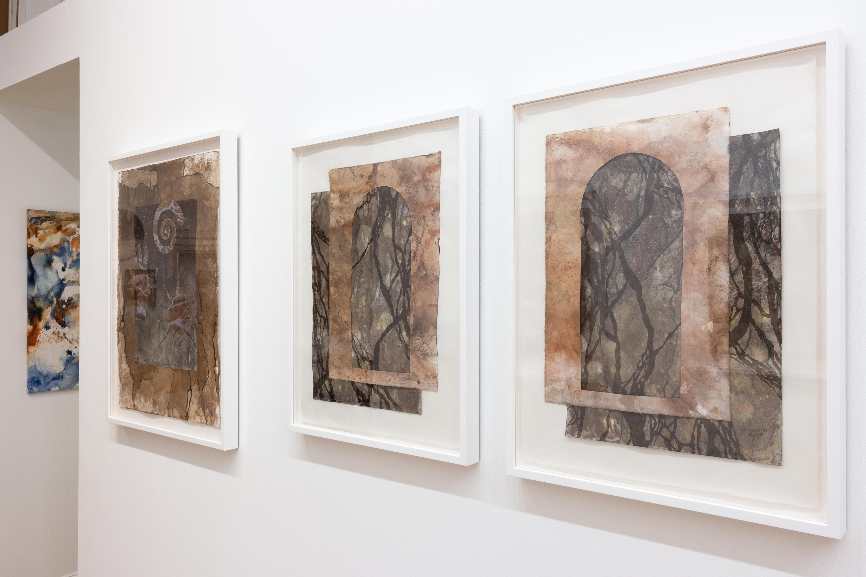 Cette œuvre sur papier présente des teintes profondes de rose, d'orange et de brun. L'œuvre non encadrée mesure 25 x 19,5 pouces.

Lizzy Storm est une artiste et éducatrice basée à Atlanta qui crée des abstractions en terre, vieillies par le temps :
