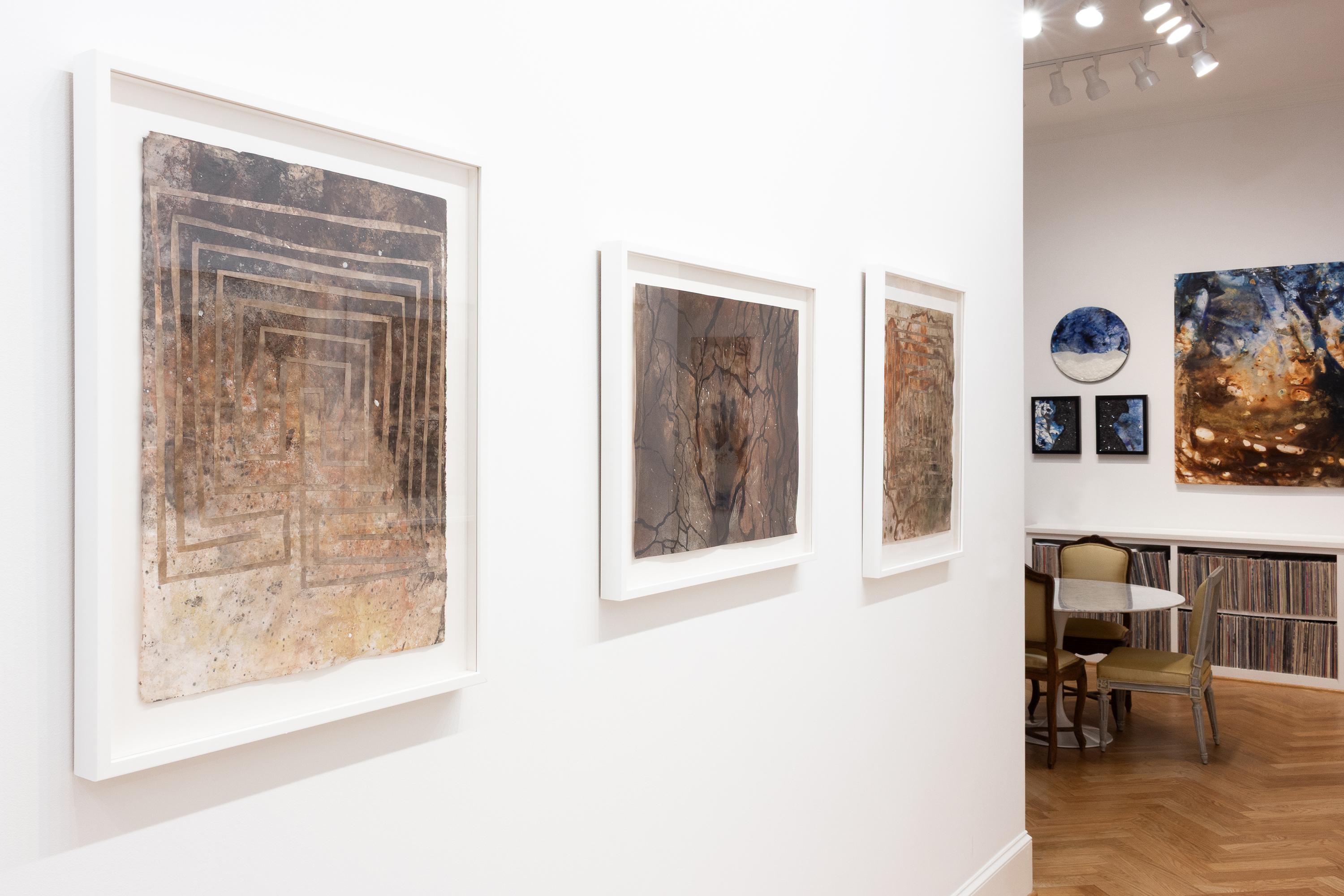 This work on paper features deep hues of pink, orange, yellow and brown. The unframed piece measures 25 by 19 inches.

Lizzy Storm is an Atlanta-based Artist and educator creating weathered, earthen abstractions: drawings, paintings and prints of