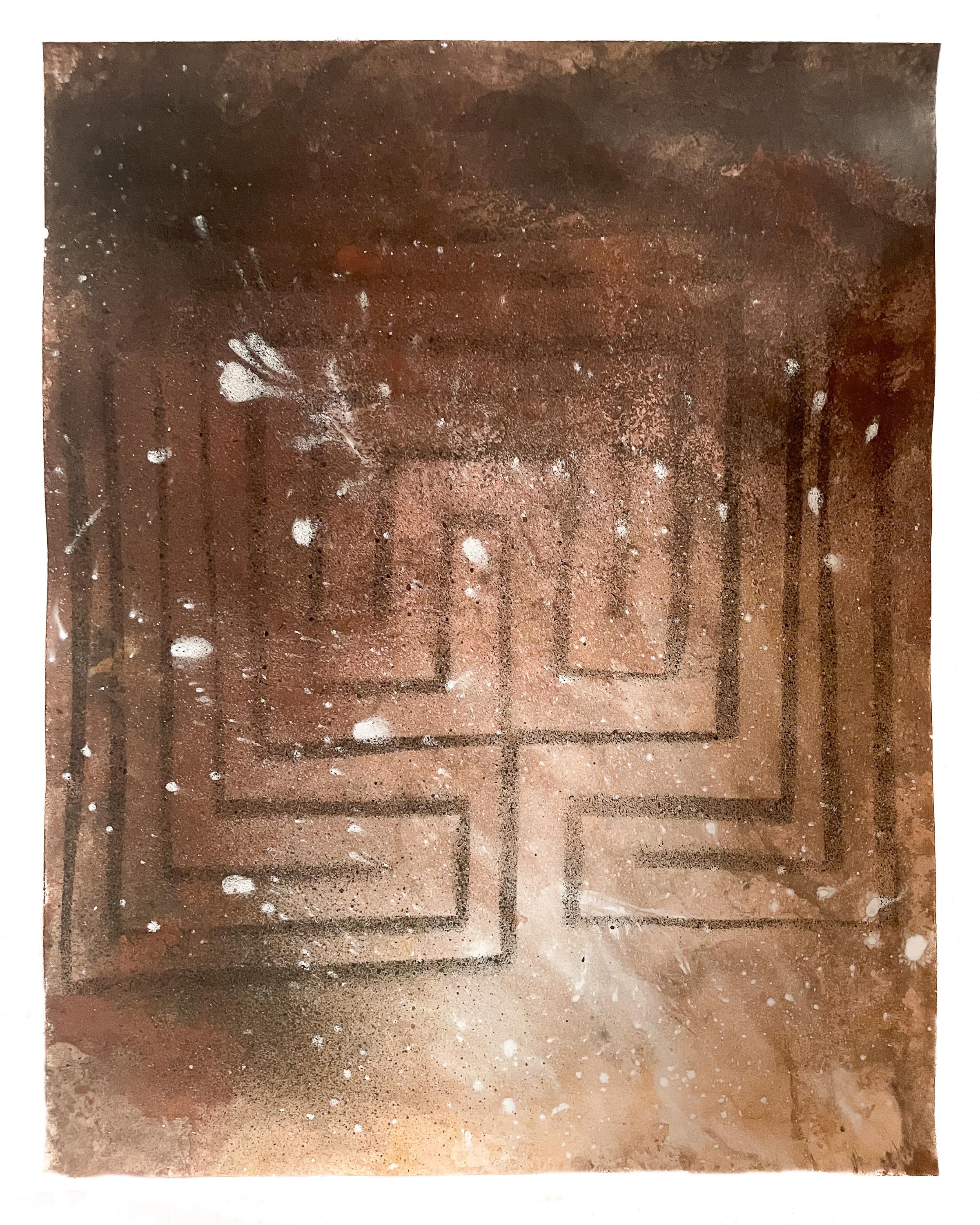 Abstract Drawing Lizzy Storm - "pour réparer le fil d'une vie : marcher comme une étoile brille" - labyrinth, moody, brown