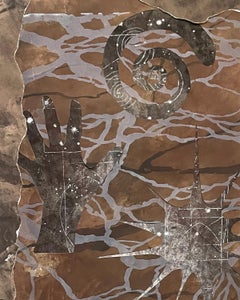 "tracing time: make our mark in the stars" - hand, celestial, moody, collage