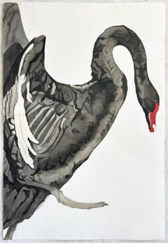 Galactic Noticing No. 5" - Schwarzer Schwan - großformatige Tierzeichnung - Textur