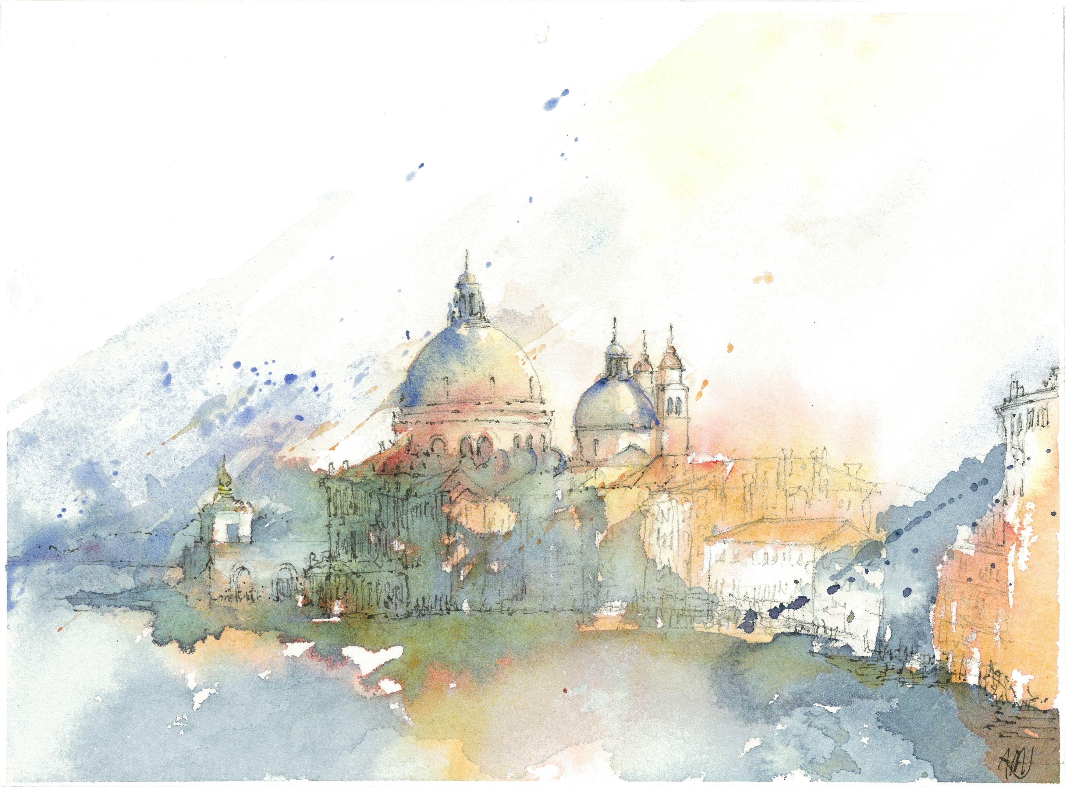 Mclean Jenkins Landscape Art - "Santa Maria della Salute I" - Venice - Watercolor Painting - Turner