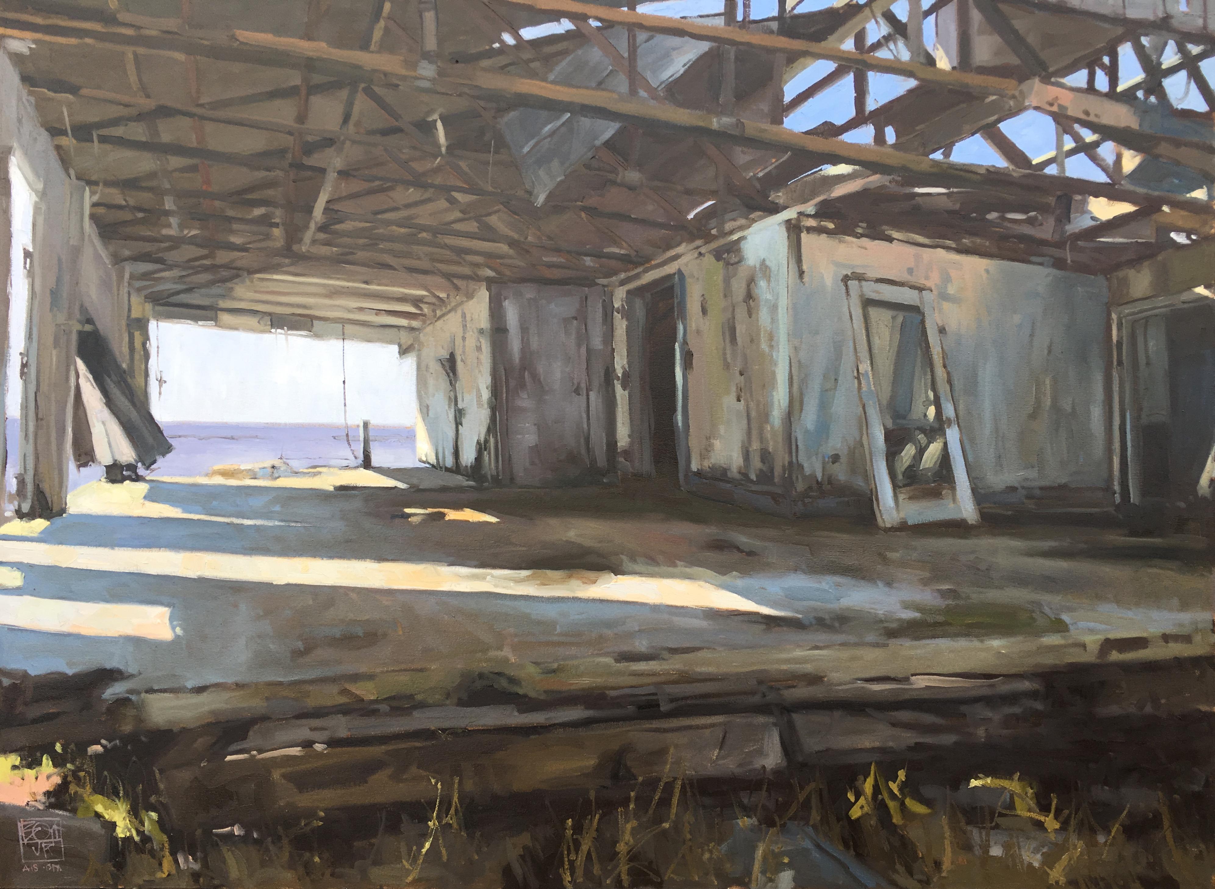 "Gulf View" is a plein air landscape painting featuring blue, grey, yellow and white hues.
David Boyd is inspired by the work of Edward Hopper, Andrew Wyeth and Winslow Homer.

David Boyd is a plein air artist who paints the Southeast’s urban and