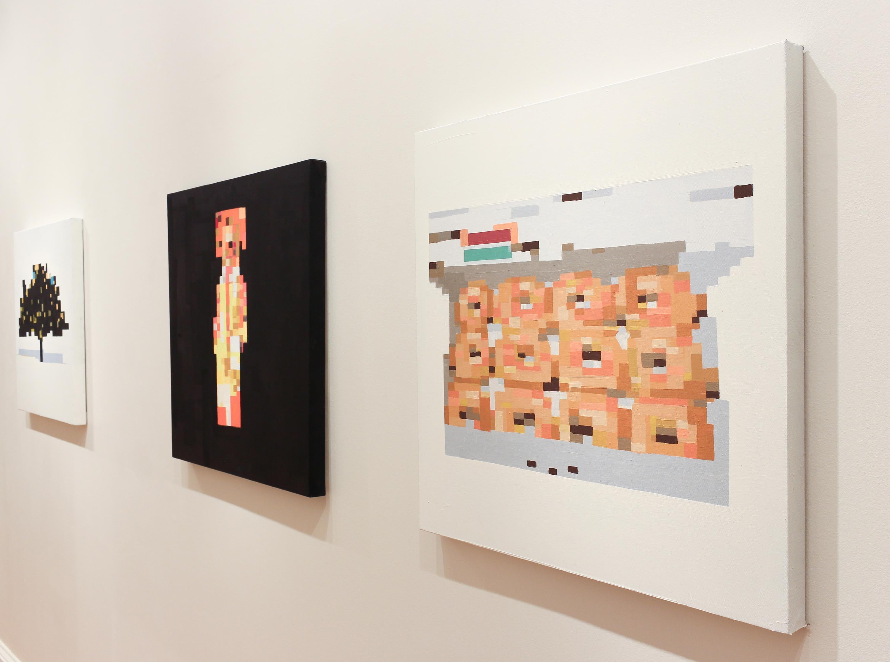 'Comfort Food' Doughnut - Contemporary Geometric Abstraction Pixelation - Bosch - Painting by Robert Hightower