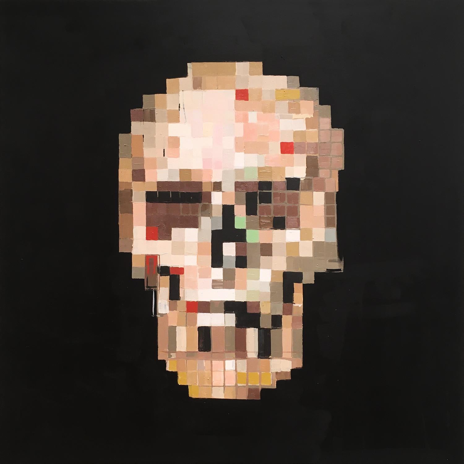 Robert Hightower Abstract Painting - 'Omega I' - Contemporary Geometric Abstraction Pixelation - Skull - Bosch