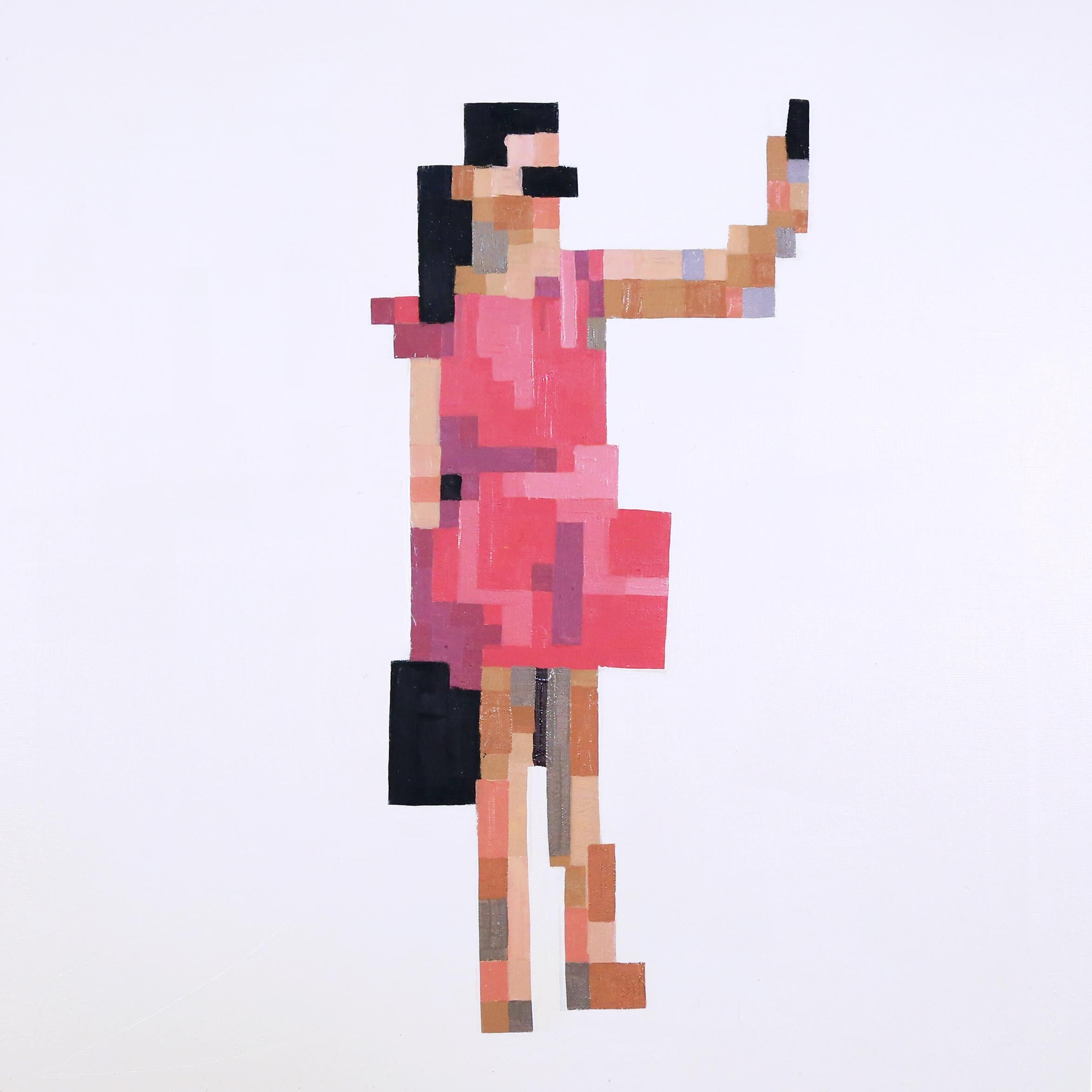 Robert Hightower Abstract Painting - 'Selfie Walking' - Contemporary Geometric Abstraction Pixelation - Bosch
