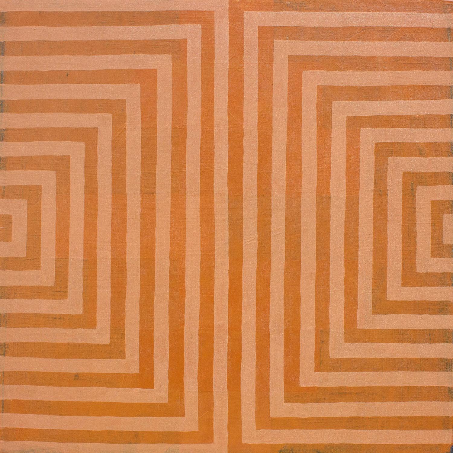 "Balance" is a geometric abstract painting featuring hues of pink and terracotta. 
Amanda Brazer creates handmade oil paints from locally harvested earth pigments. She is inspired by the work of Agnes Martin and Anni Albers.

Chattanooga-based