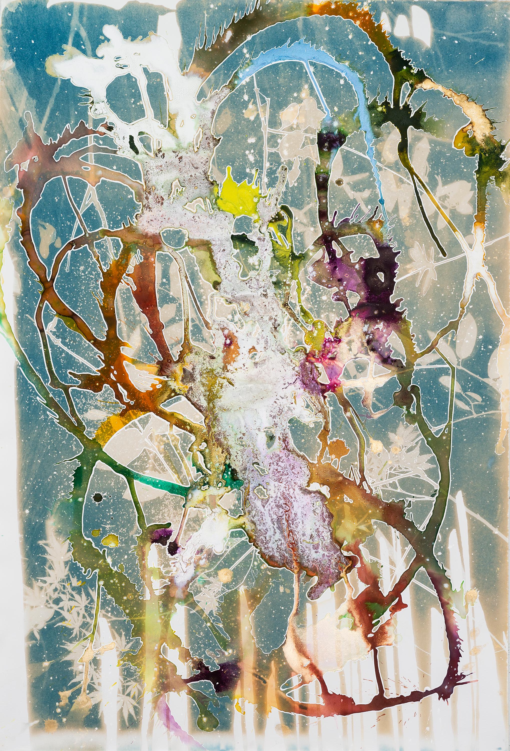 Caroline Bullock Abstract Drawing - 'Wayfinding (Entanglement)' - Nature-based Abstract - Cyanotype - Kapoor