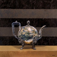 "Callisto" - surreal still life painting - tea pot - globe - Rene Magritte