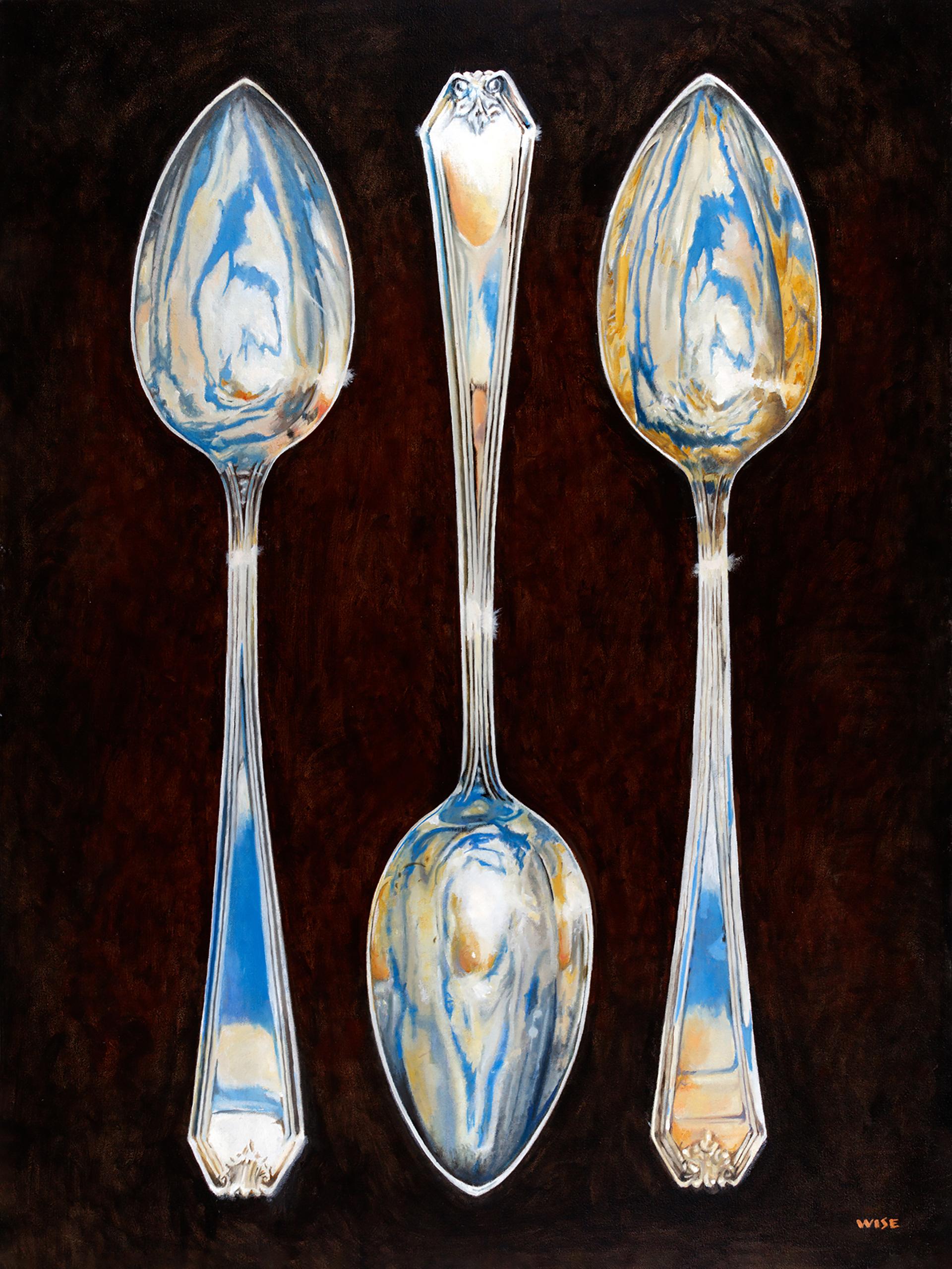 Jim Wise Still-Life Painting - "Sterling" - Surrealist still life - reflections - silver - Georgia O'Keeffe