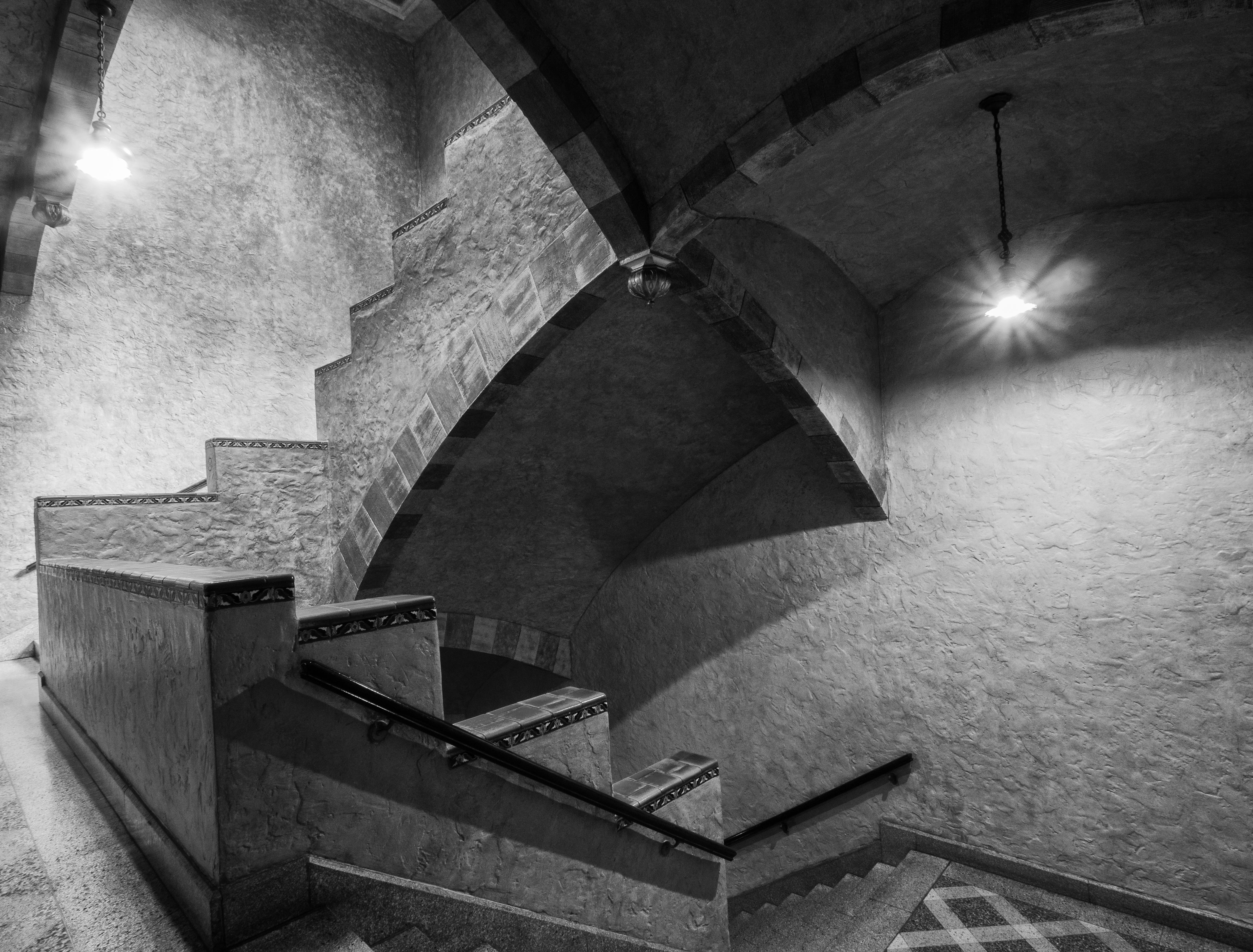 Myrtie Cope Black and White Photograph - "Fox Theatre, Ballroom Stairwell" - architectural photography - Ezra Stoller