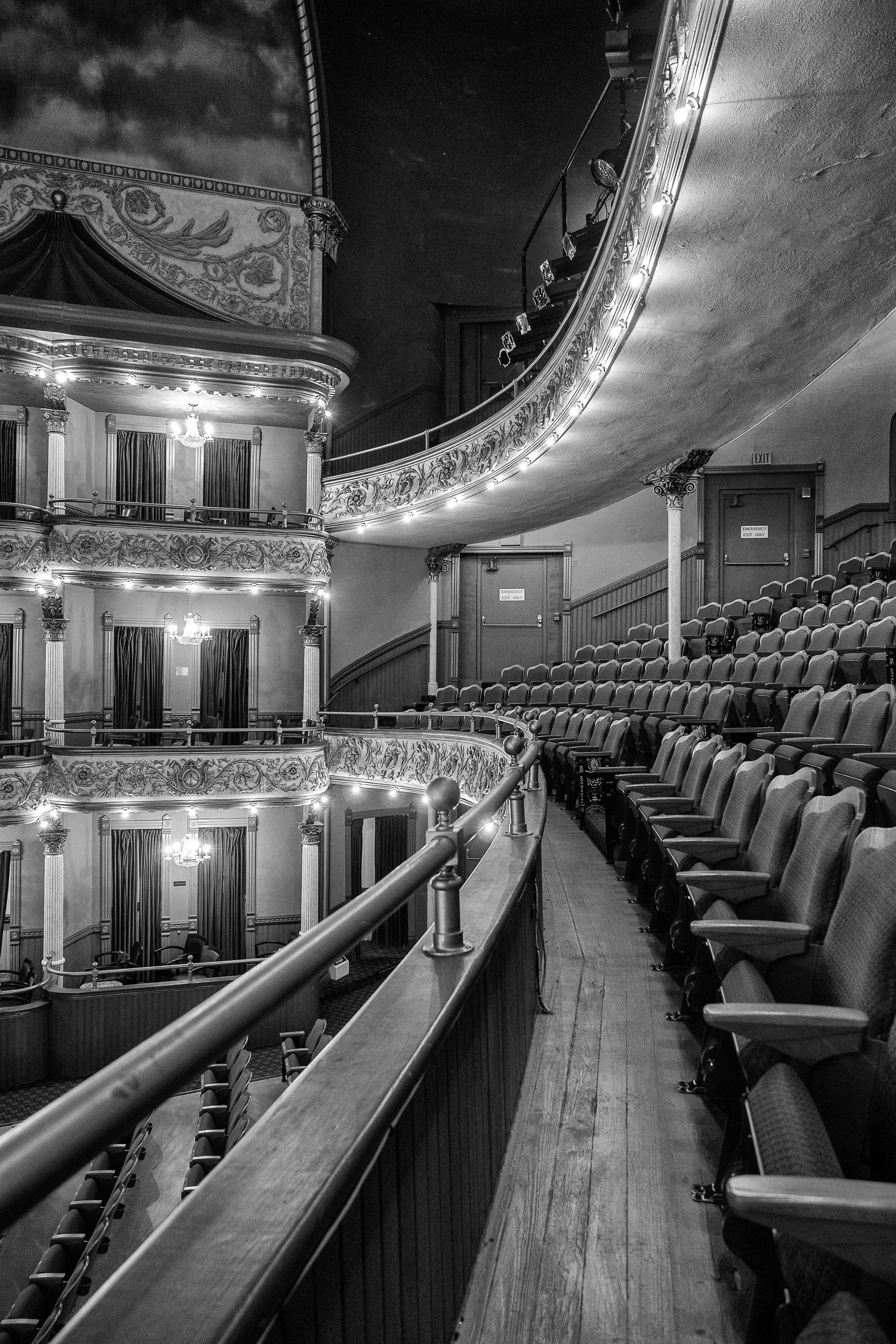 Myrtie Cope Black and White Photograph - "Grand Opera House - Balcony & Box Seats" - architectural photo - Ezra Stoller