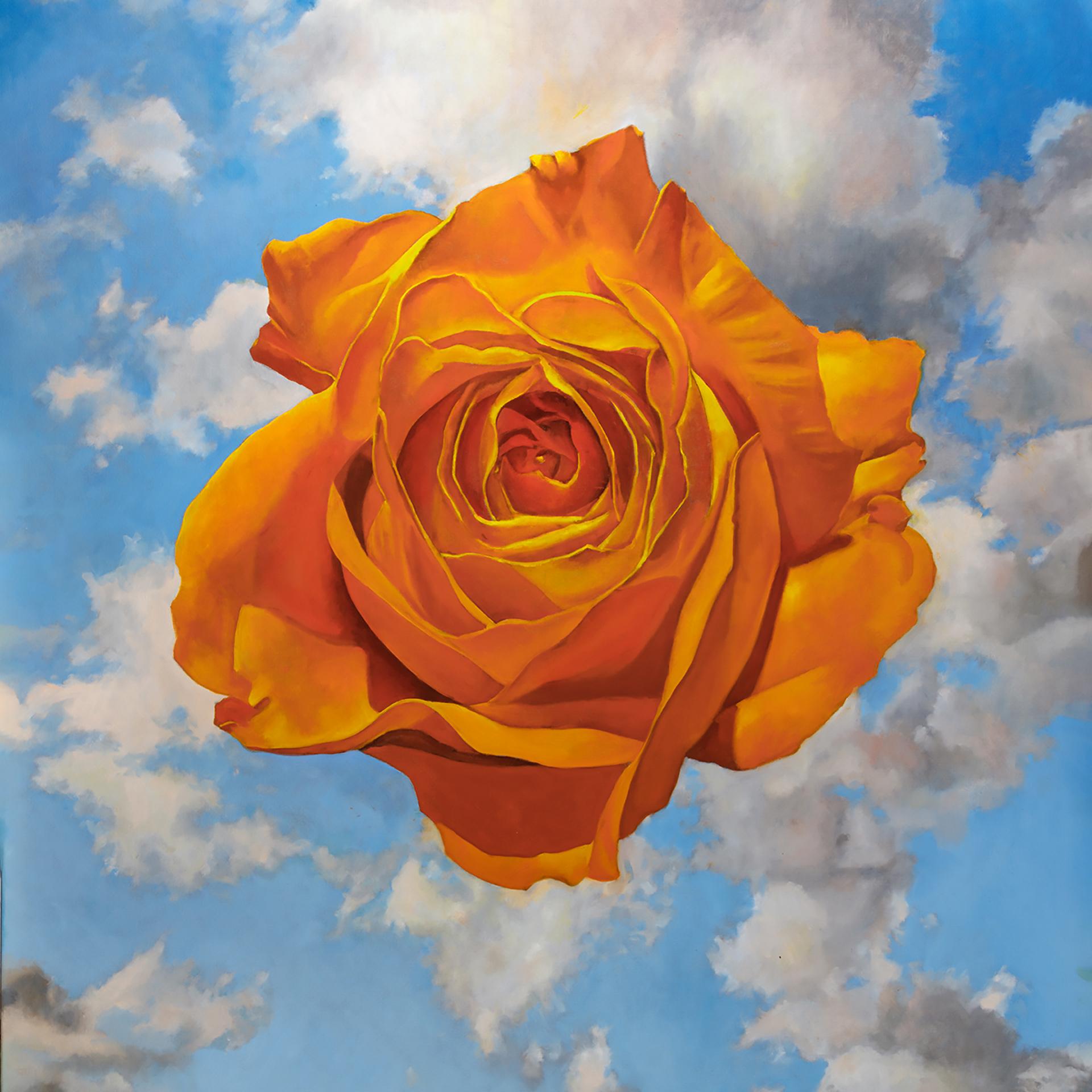 „Acolyte“ – surreales Blumengemälde – Wolken – Rene Magritte – Painting von Jim Wise