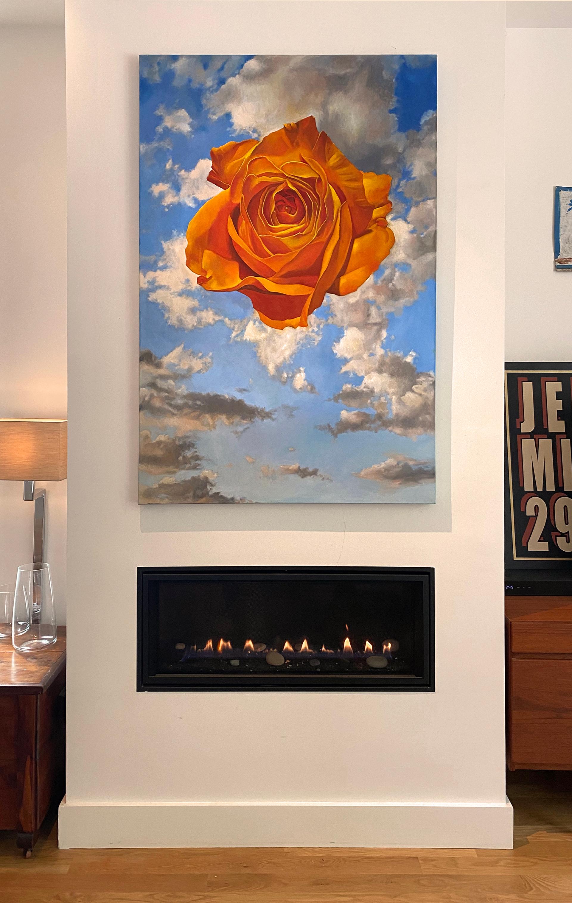 „Acolyte“ – surreales Blumengemälde – Wolken – Rene Magritte (Surrealismus), Painting, von Jim Wise