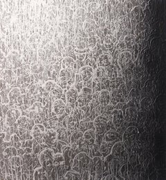 "Illuminated" - black & white - abstract figurative work - crowd - Pollock