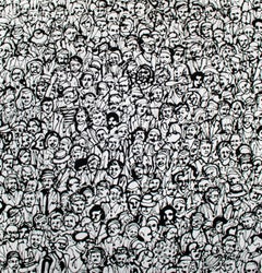 "Gathering" - black & white - abstract figurative work - crowd - Pollock