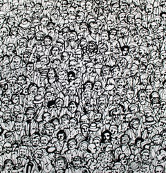 "Gathering" - noir et blanc - œuvre figurative abstraite - foule - Pollock