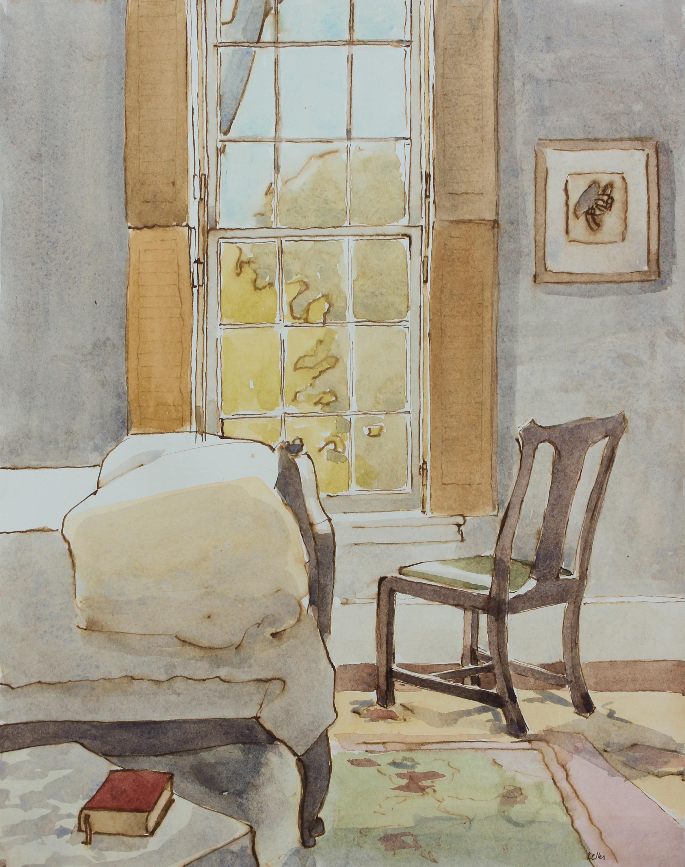 Kathryn Keller Interior Art - 'Bleak House 4-26-2021' - interior watercolor - work on paper - Giorgio Morandi 