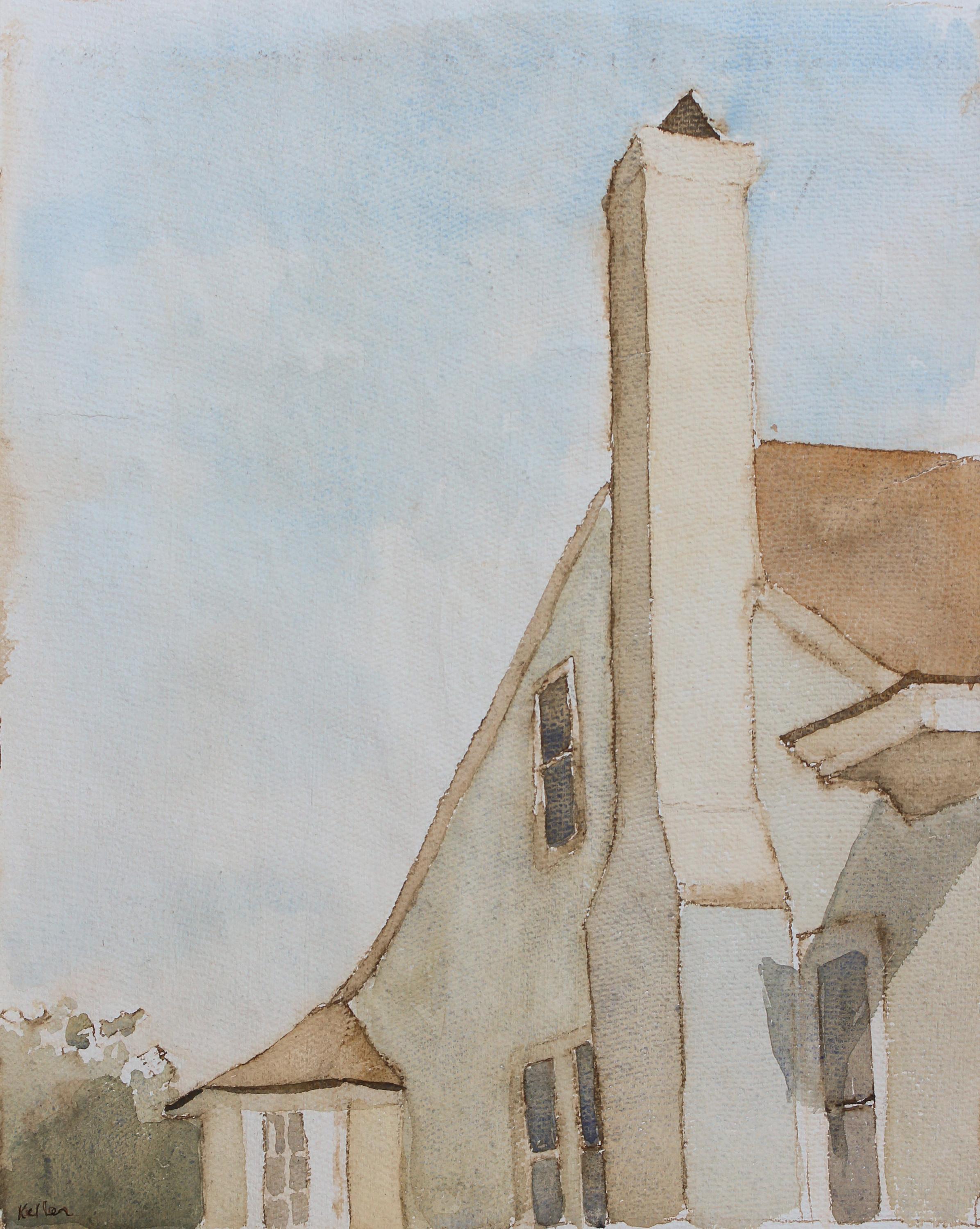 Kathryn Keller Interior Art - 'Bleak House 6-16-19' - exterior watercolor - house painting - Giorgio Morandi 