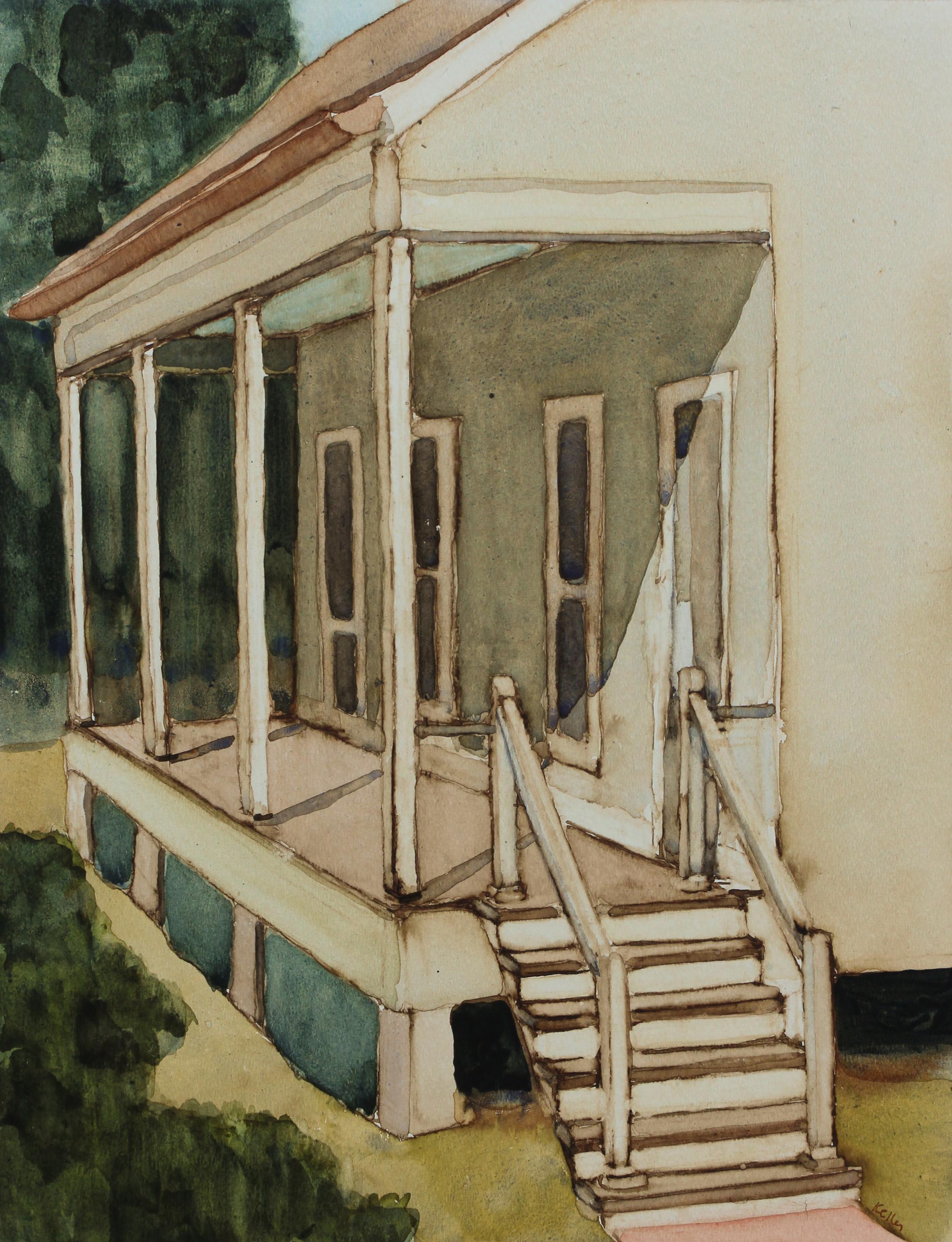 Kathryn Keller Interior Art - 'Bleak House 4-5-20' - exterior watercolor - house painting - Giorgio Morandi 
