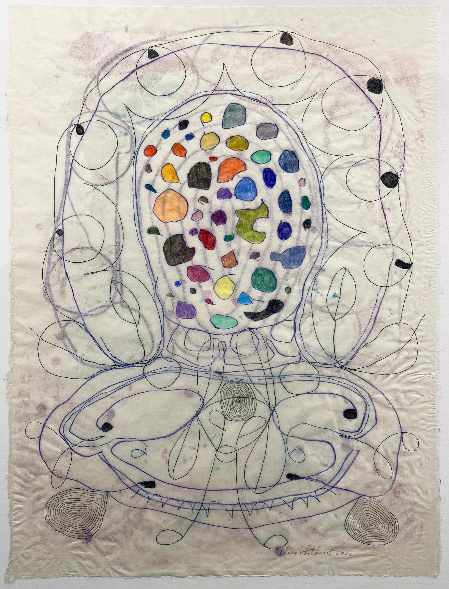 „Masken im Waschtischspiegel“ – organische Abstraktion – Regenbogen – Agnes Pelton (Grau), Abstract Drawing, von Claire Whitehurst